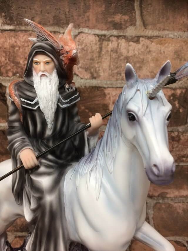 Wizard Riding Unicorn and Dragon Companion Sculpture Statue Mythical Creatures-Osiris Craftworks