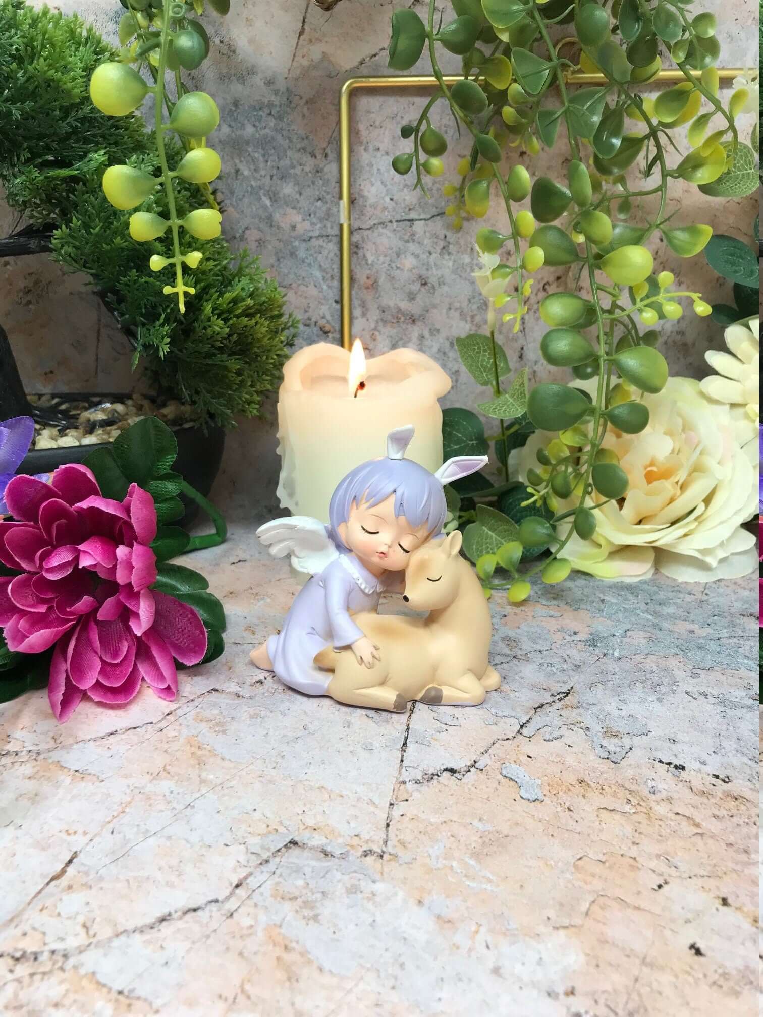 Adorable Peaceful Angel Baby Girl with Fawn Companion Sculpture Figurine Fantasy Angels Collection-Osiris Craftworks