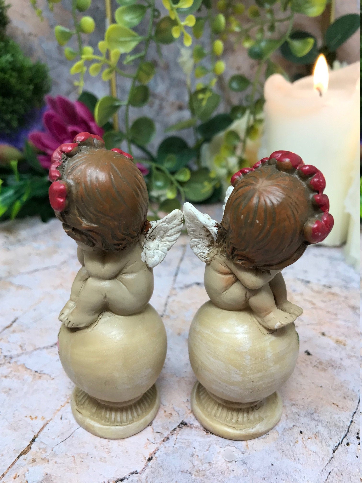 Cherub Twins Resin Figurines, Angelic Guardian Statues, Home Blessing Angel Ornaments, Floral Crown Cherubs, Spiritual Decor Gifts-Osiris Craftworks