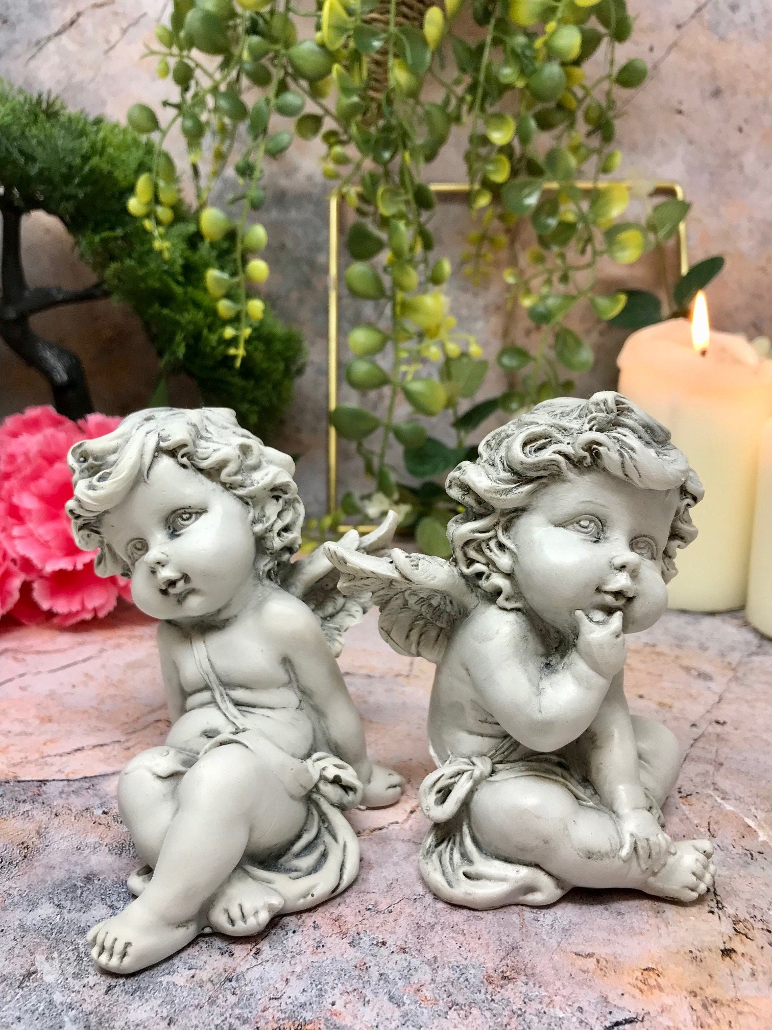 Serene Guardian Angel Cherub Pair Figurine - Divine Companions for Home Decor & Spiritual Protection"-Osiris Craftworks