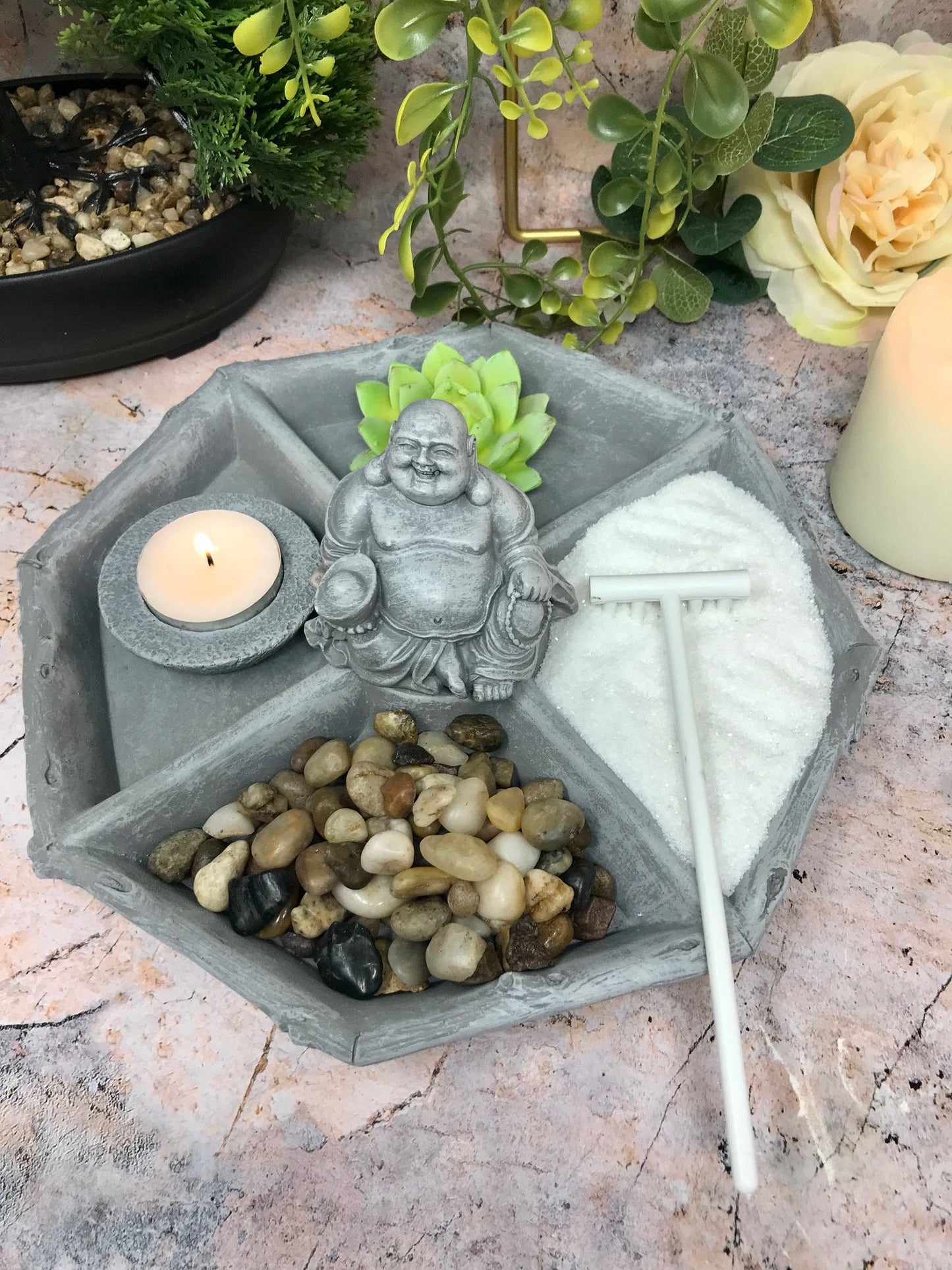 Zen Garden Kit - Mini Buddha Meditation and Relaxation Space - Complete Set with Sand, Rake, Candle, & Decor-Osiris Craftworks