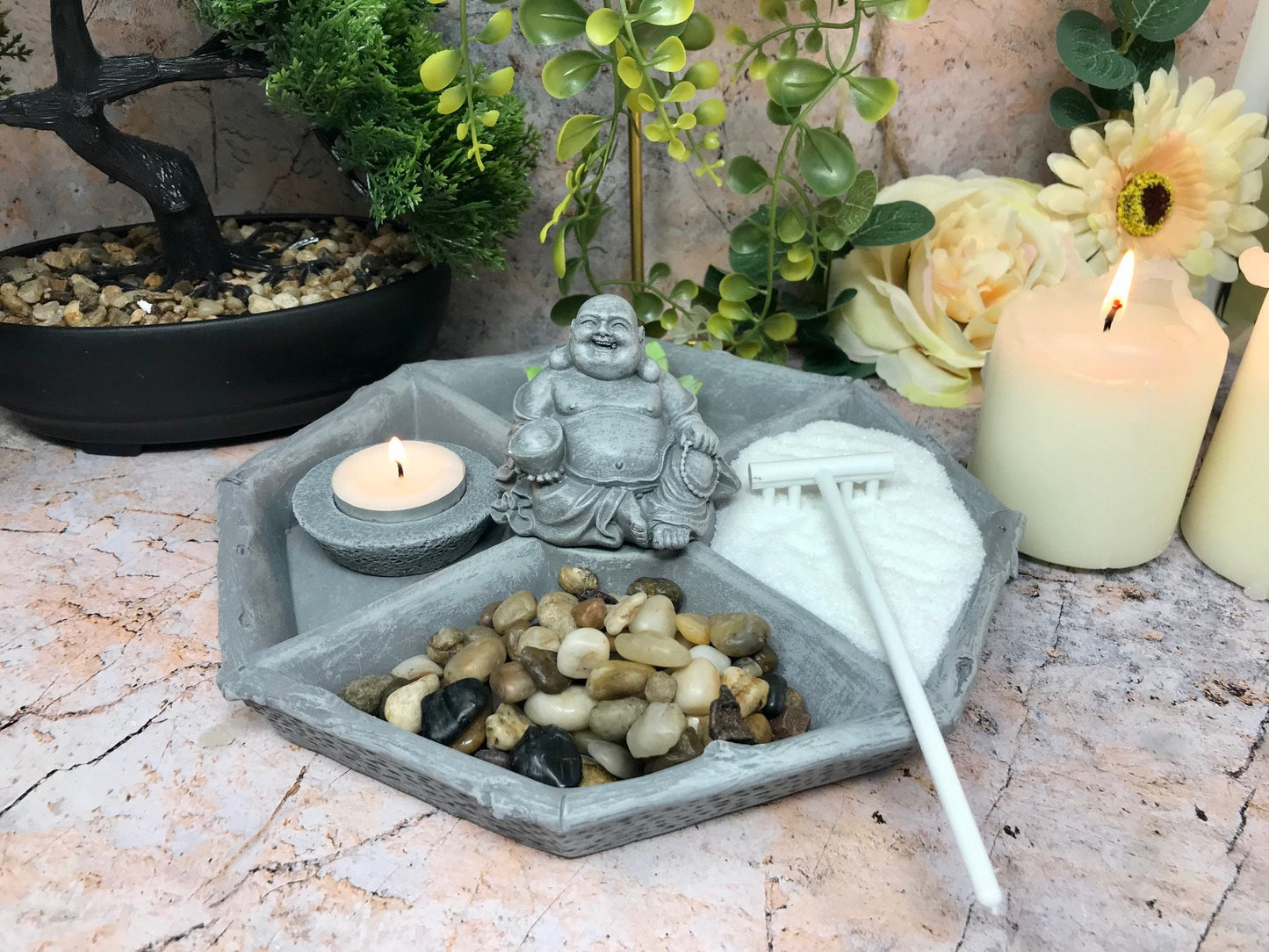 Zen Garden Kit - Mini Buddha Meditation and Relaxation Space - Complete Set with Sand, Rake, Candle, & Decor-Osiris Craftworks