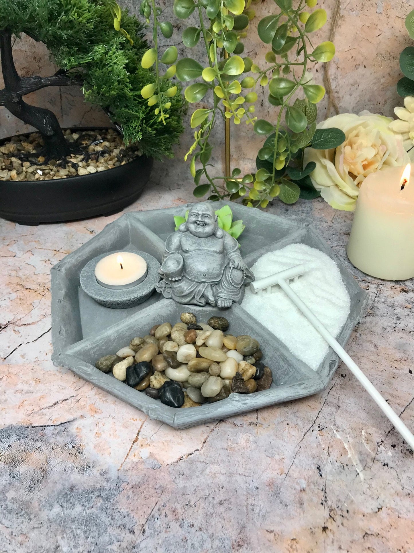 Zen Garden Kit - Mini Buddha Meditation and Relaxation Space - Complete Set with Sand, Rake, Candle, & Decor-Osiris Craftworks