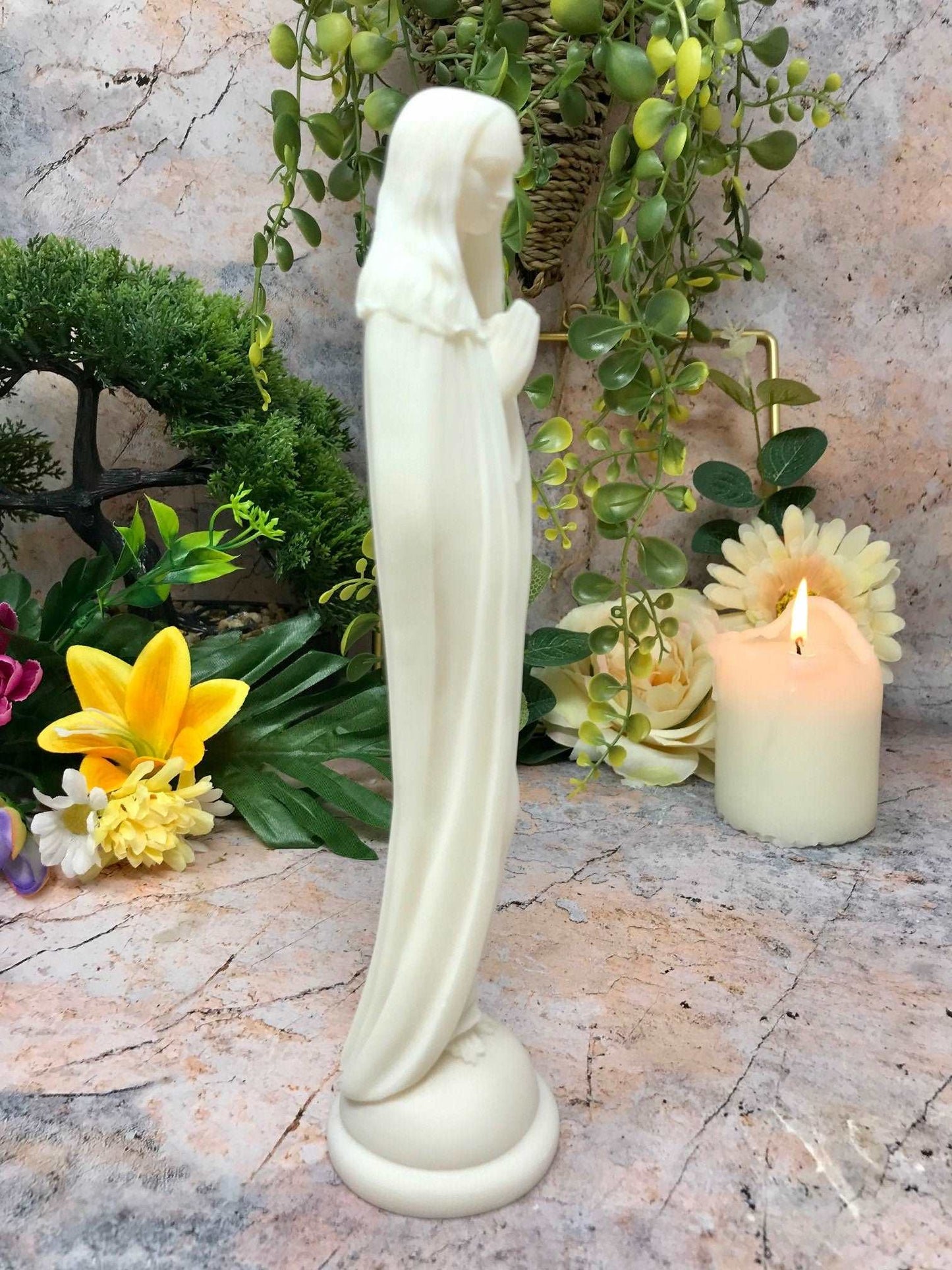 Alabaster Sculpture Virgin Mary Figurine Statue Religious Ornament Church Chapel-Osiris Craftworks