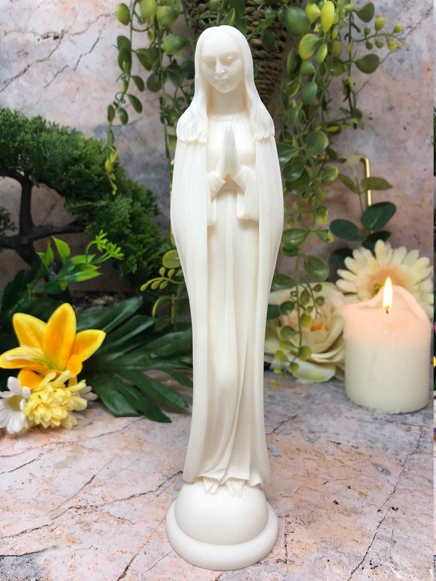 Alabaster Sculpture Virgin Mary Figurine Statue Religious Ornament Church Chapel-Osiris Craftworks