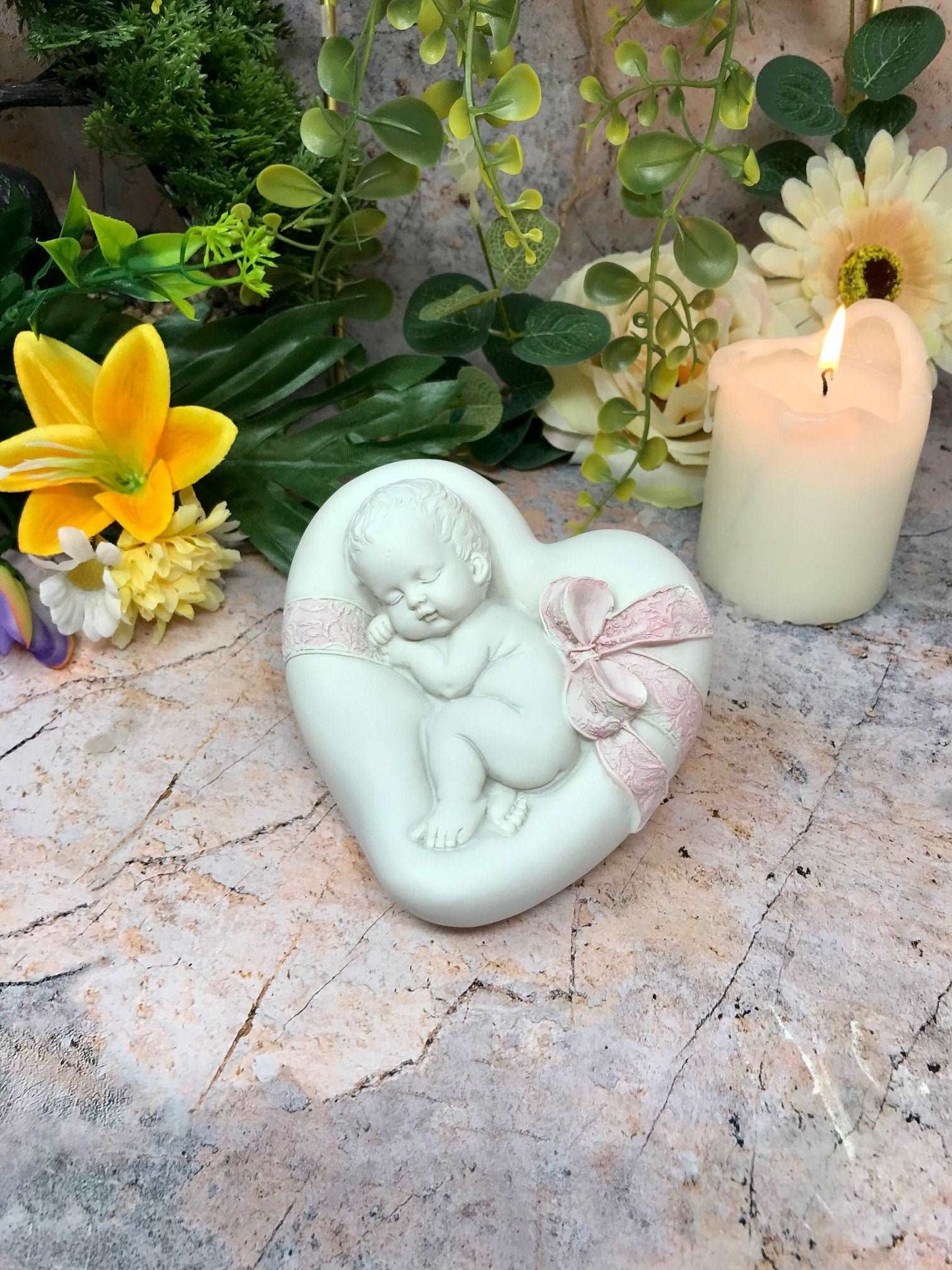 Beautiful Peaceful Baby Resting on Heart Cherub Angel Ornament A Present for Expecting Couples-Osiris Craftworks