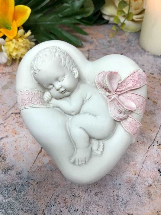 Beautiful Peaceful Baby Resting on Heart Cherub Angel Ornament A Present for Expecting Couples-Osiris Craftworks