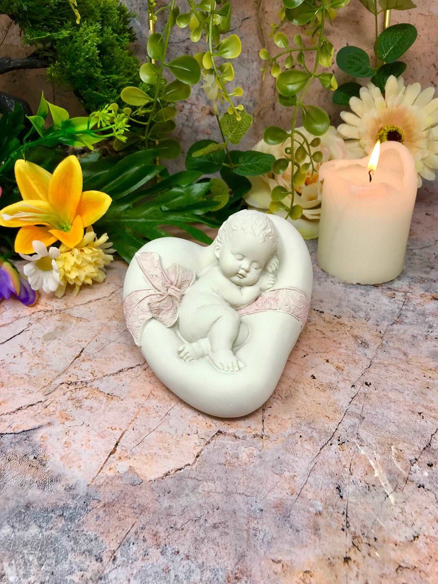 Beautiful Peaceful Baby Resting on Heart Angel Cherub Ornament A Present for Expecting Couples-Osiris Craftworks