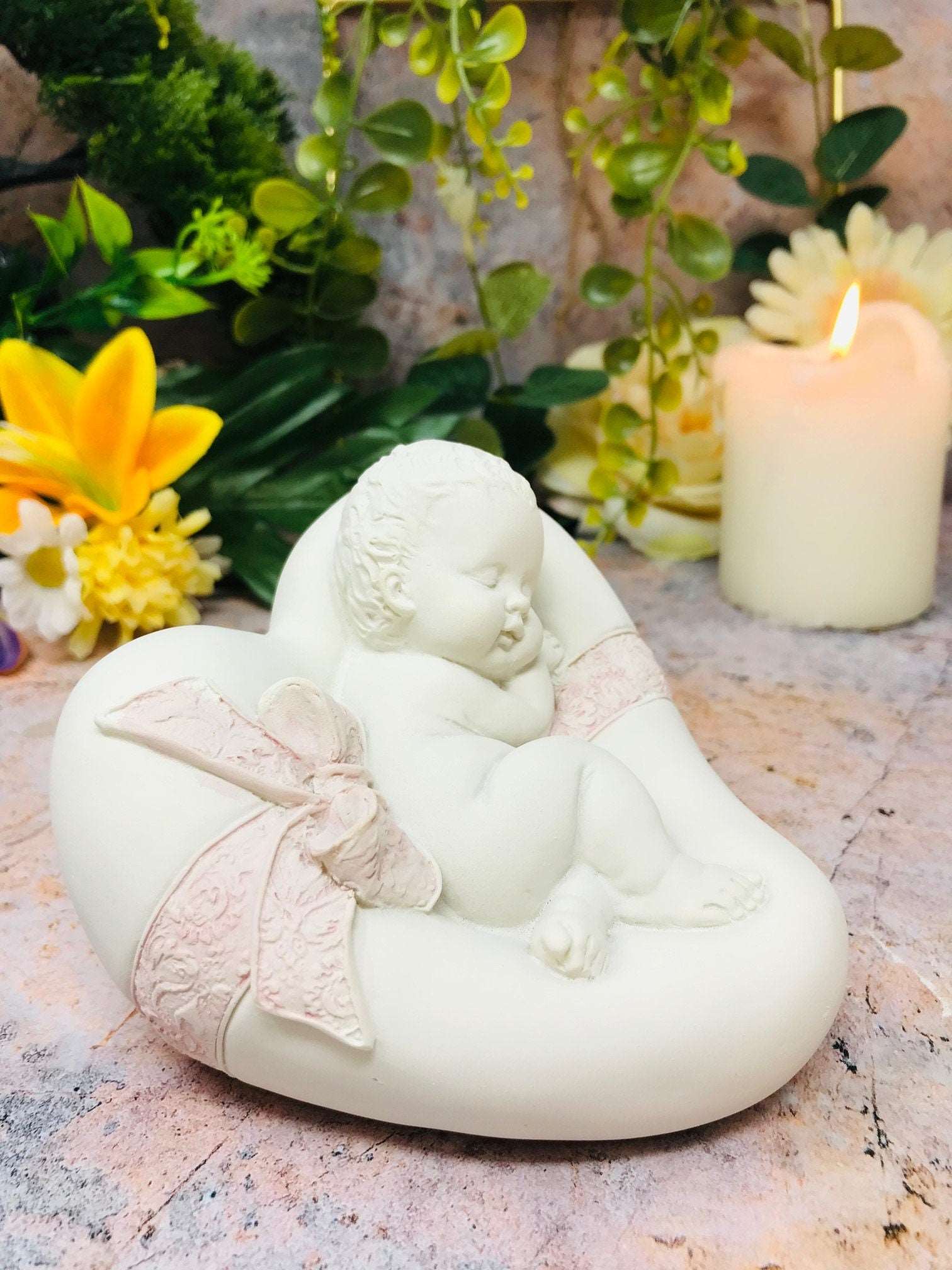 Beautiful Peaceful Baby Resting on Heart Angel Cherub Ornament A Present for Expecting Couples-Osiris Craftworks