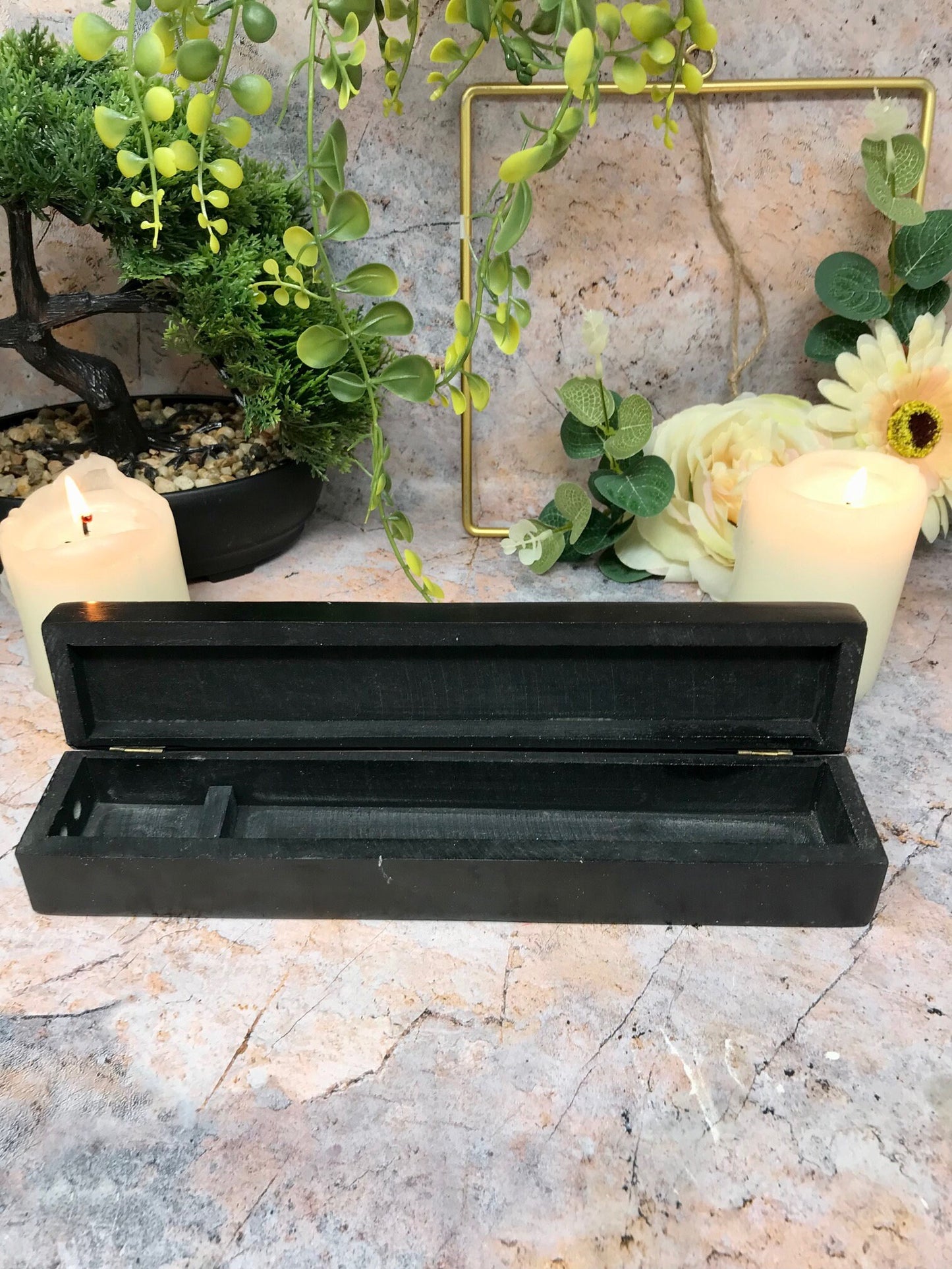 Hand-Carved Soapstone Box with Chakra Designs - Spiritual Storage - Aromatherapy Essential Oil Box - Unique Gift Idea 25cm x 5cm-Osiris Craftworks