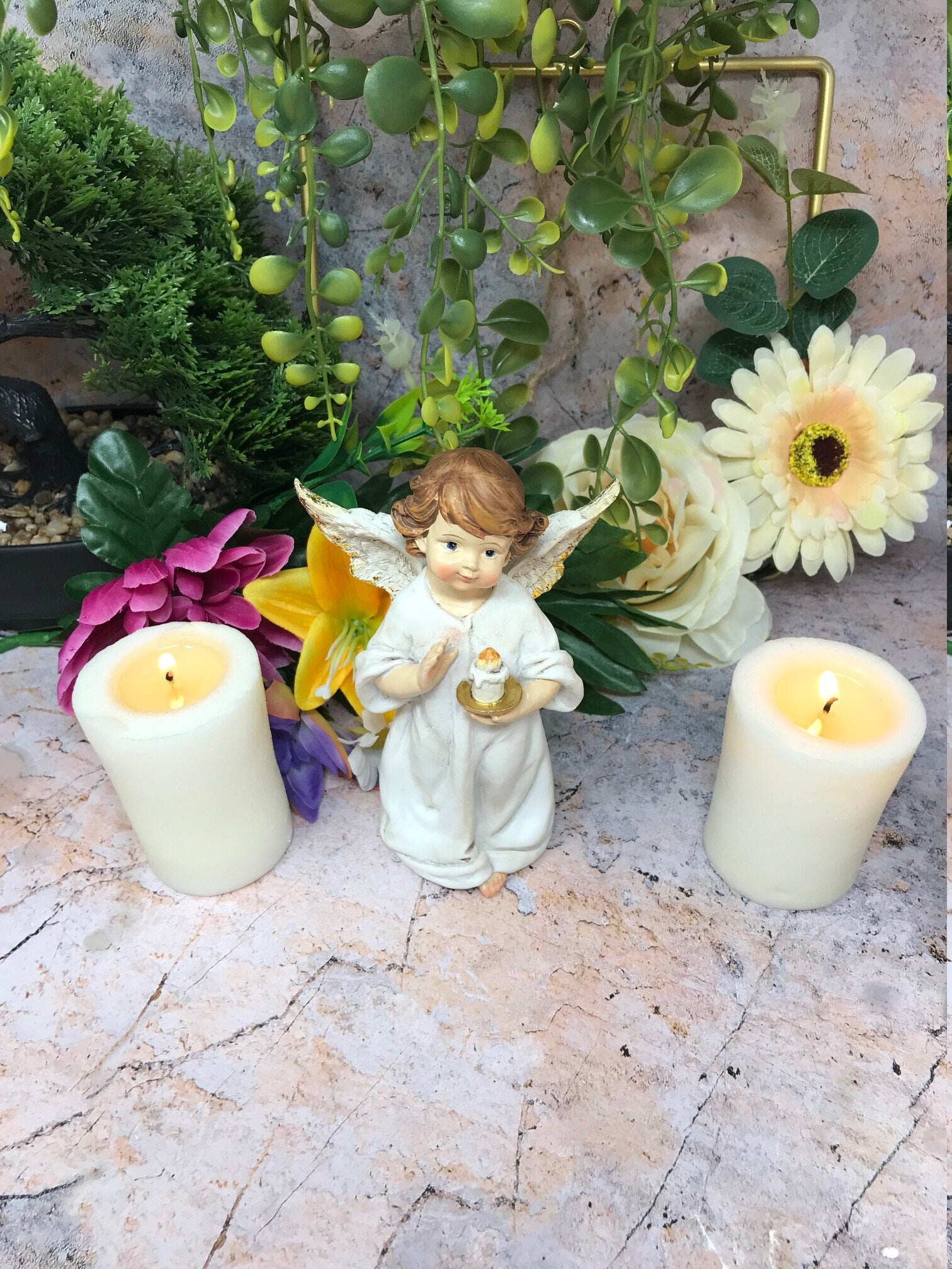 Guardian Angel Figurine Cherub Holding Candle Statue Ornament Sculpture Angels Collection-Osiris Craftworks