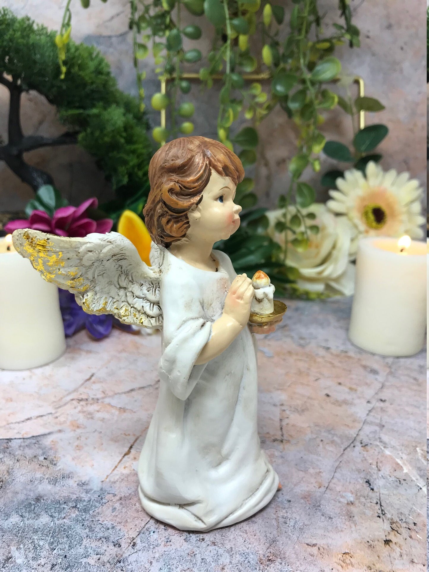 Guardian Angel Figurine Cherub Holding Candle Statue Ornament Sculpture Angels Collection-Osiris Craftworks