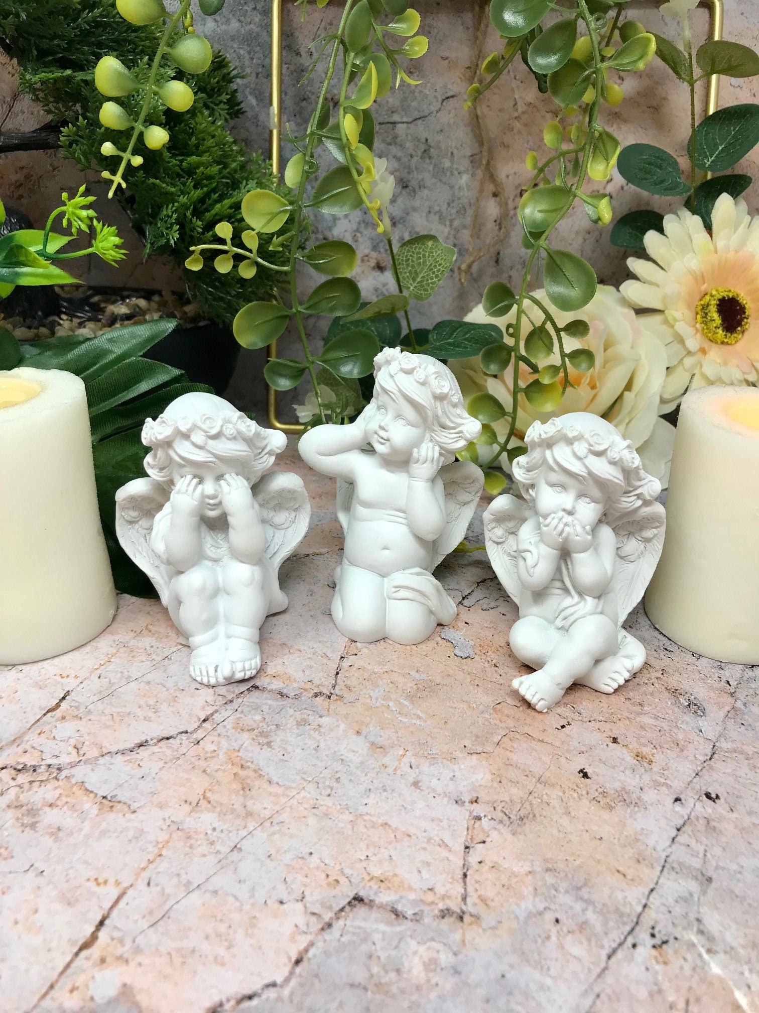 Set of Three Wise Cherubs Ornament Statue Sculpture Mother Grandma Cherubs Gifts Present-Osiris Craftworks