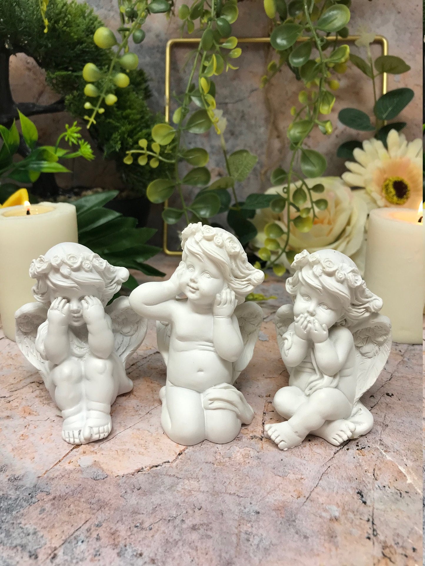 Set of Three Wise Cherubs Ornament Statue Sculpture Mother Grandma Cherubs Gifts Present-Osiris Craftworks