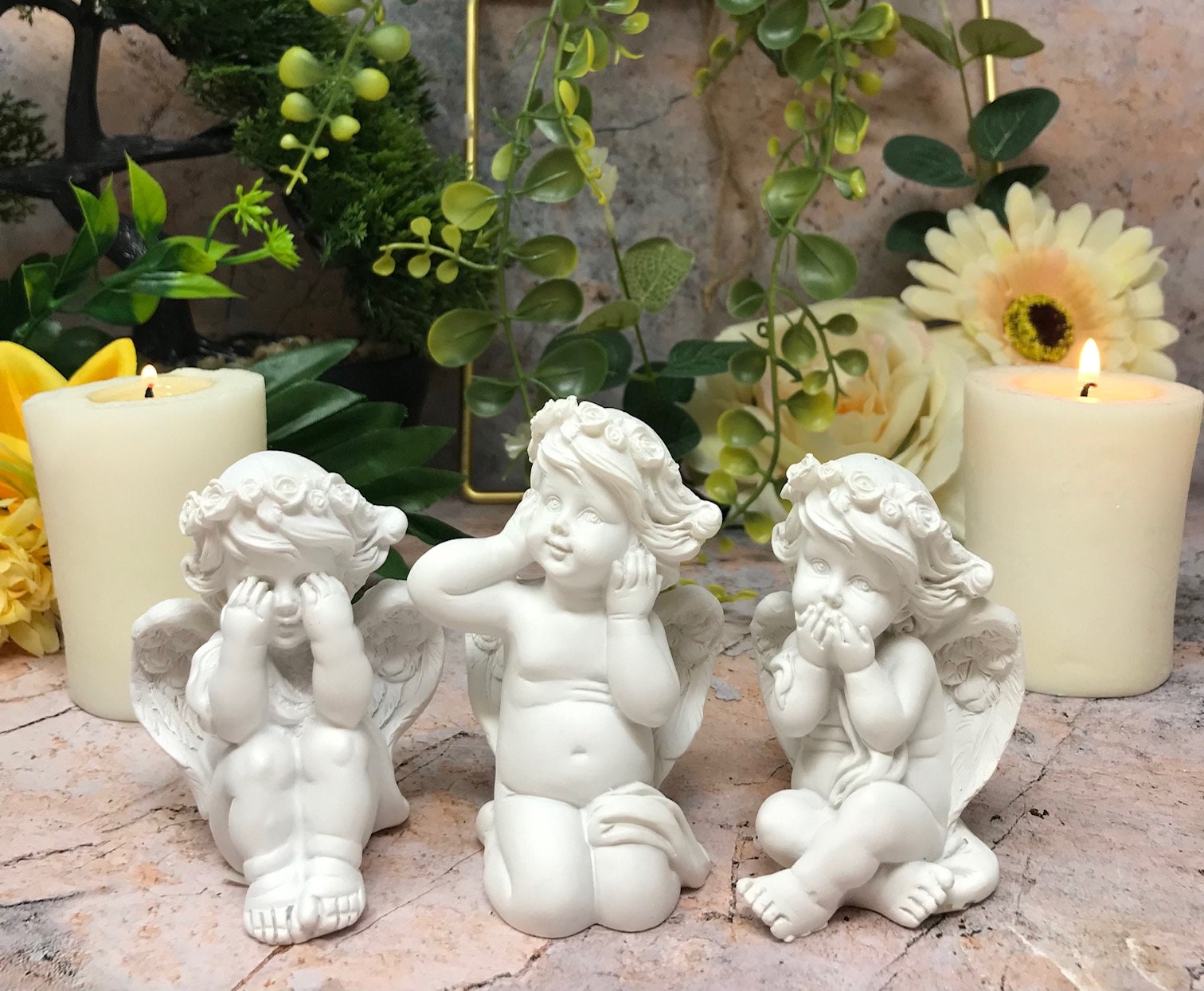 Set of Three Wise Cherubs Ornament Statue Sculpture Mother Grandma Cherubs Gifts Present-Osiris Craftworks