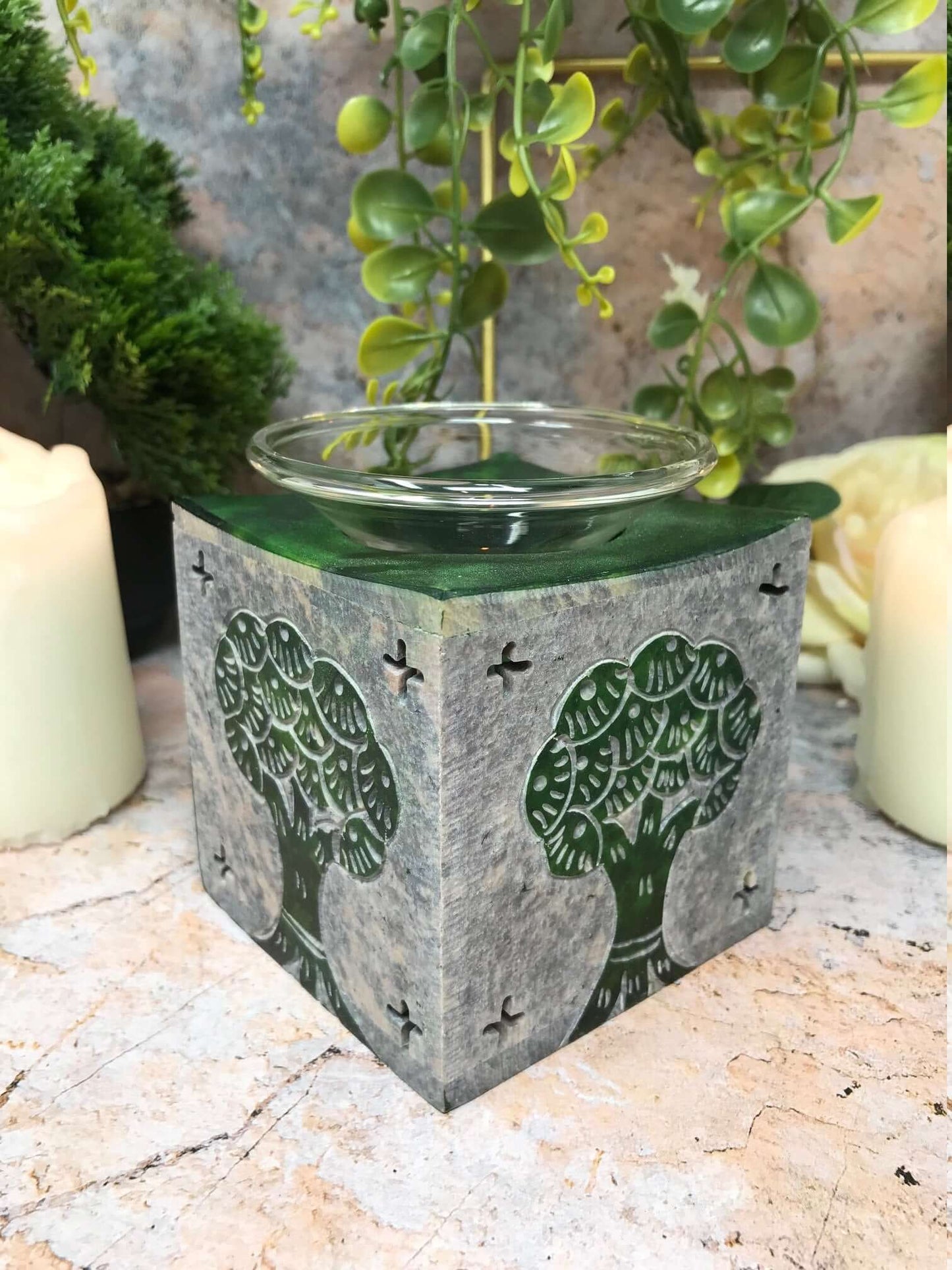 Brûleur à huile en stéatite arbre de vie aromathérapie décoration de la maison décor païen Wicca