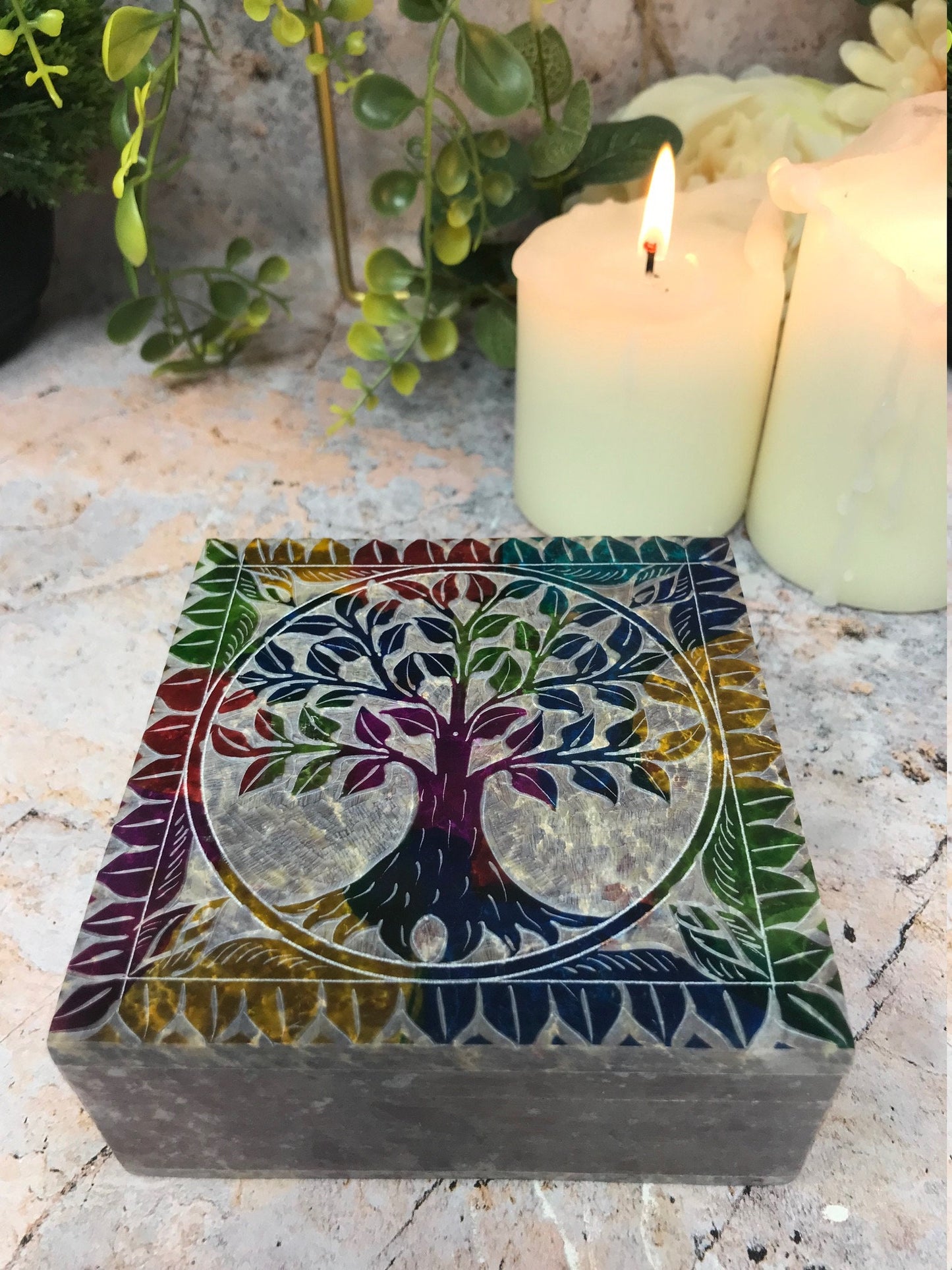 Soapstone Multicoloured Tree of Life Box Altar Decoration Home Ornament-Osiris Craftworks