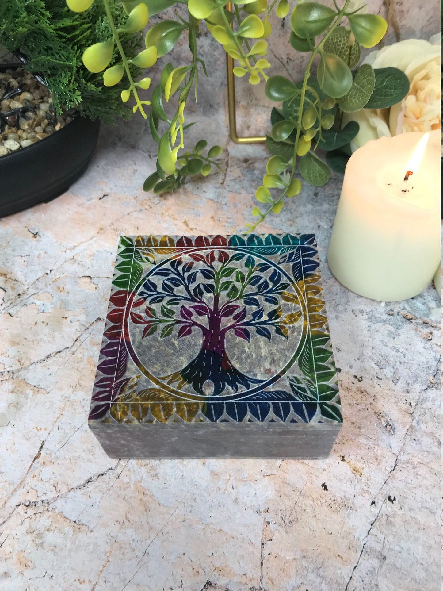 Soapstone Multicoloured Tree of Life Box Altar Decoration Home Ornament-Osiris Craftworks