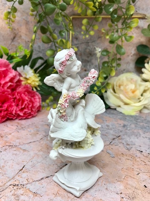 Cherub and Dove Guardian Angel Figurine - Handcrafted Angel Statue with Floral Accents - Perfect for Home Decor or as a Thoughtful Gift-Osiris Craftworks