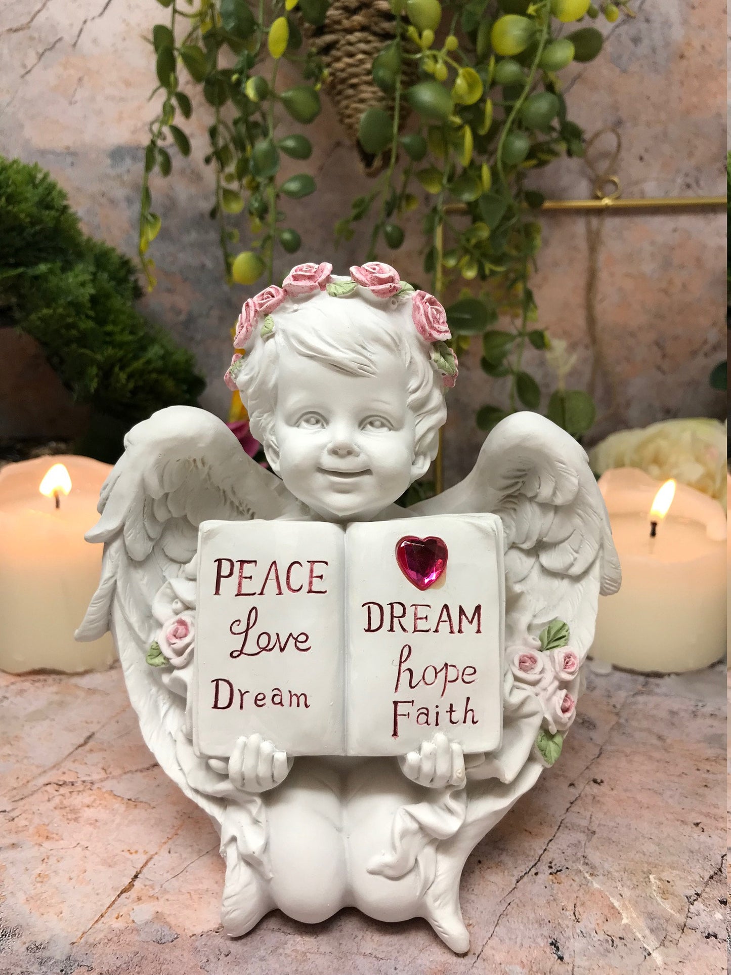 Guardian Angel Holding Book Figurine Cherub Statue Peace Love Dream Figurine-Osiris Craftworks