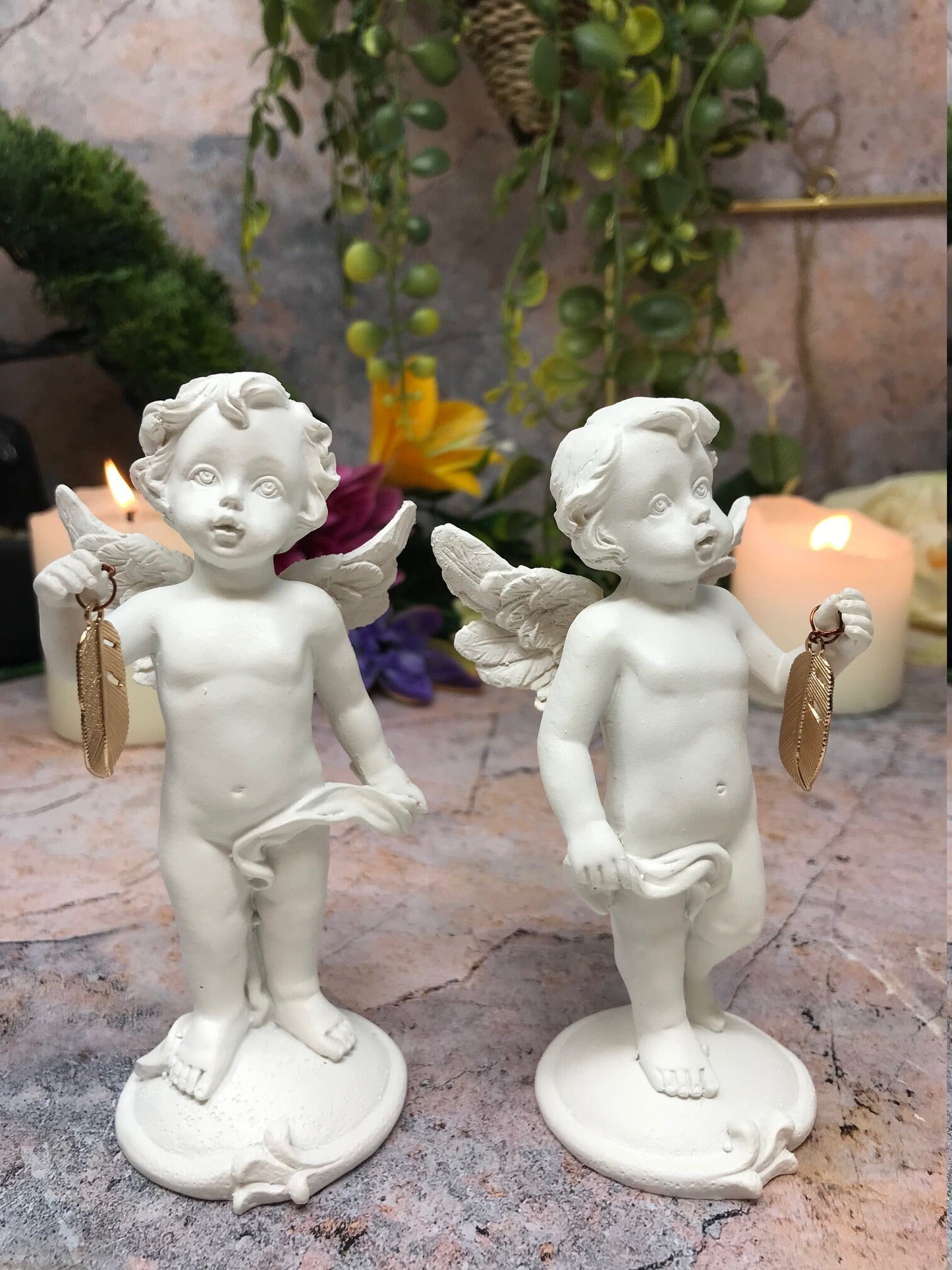 Pair of Guardian Angel Figurine Wishing Cherubs Statue Ornament Sculpture Gift-Osiris Craftworks