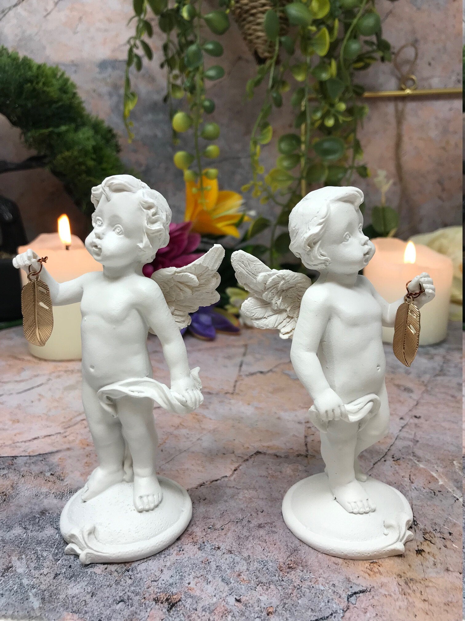 Pair of Guardian Angel Figurine Wishing Cherubs Statue Ornament Sculpture Gift-Osiris Craftworks