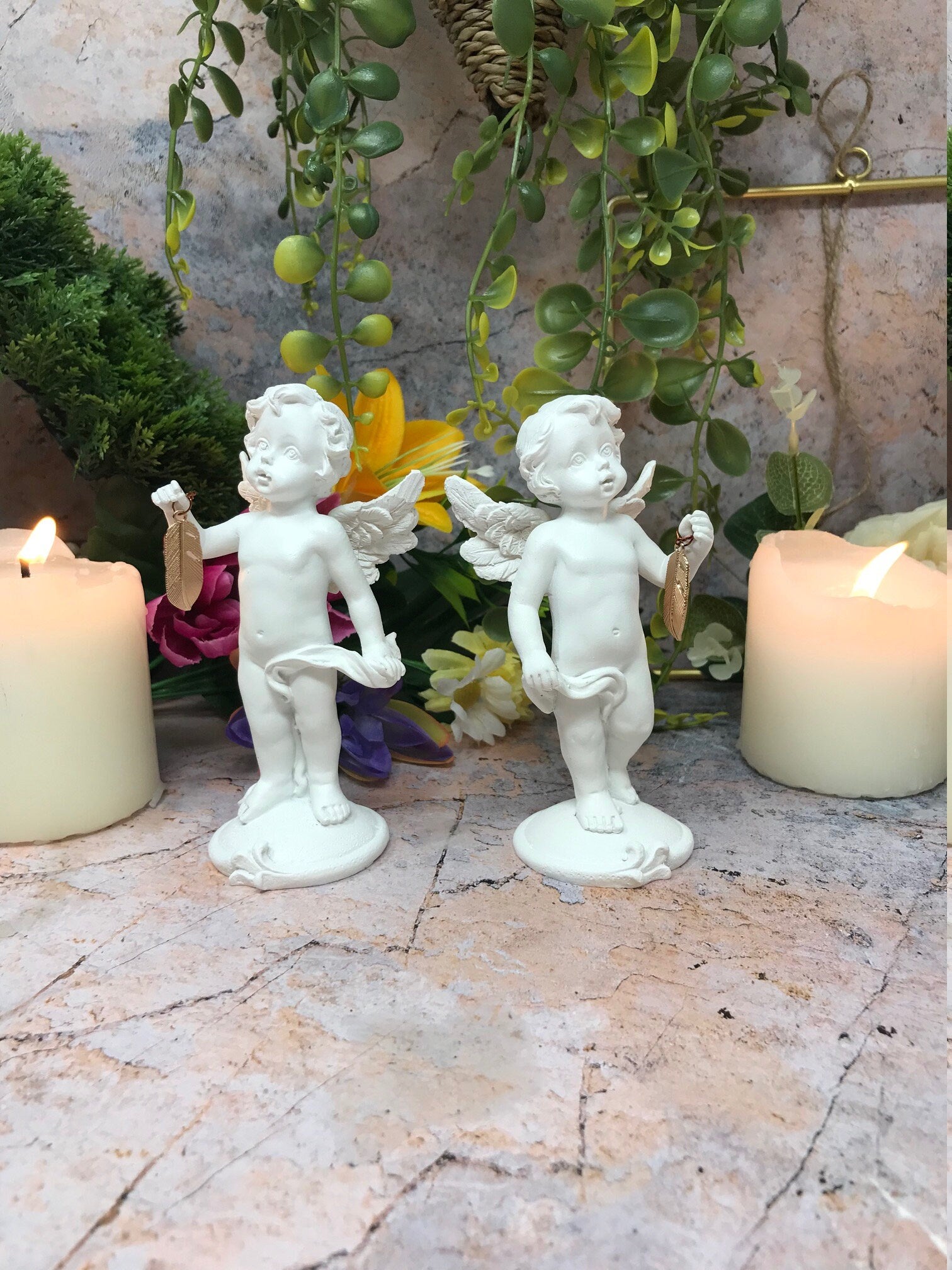 Pair of Guardian Angel Figurine Wishing Cherubs Statue Ornament Sculpture Gift-Osiris Craftworks