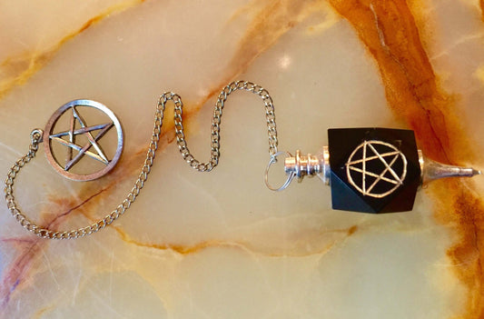 Black Agate Pentagram Chakra Pendulum Dowser Crystal Healing Divination Fortune Telling