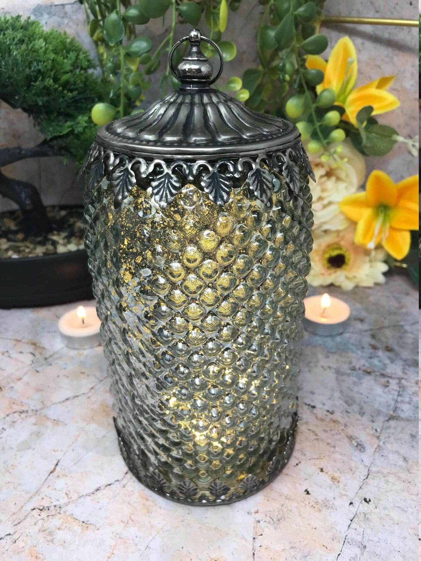 Moroccan Style LED Lantern Silver Home Decoration Lamp Light Seasonal Lighting