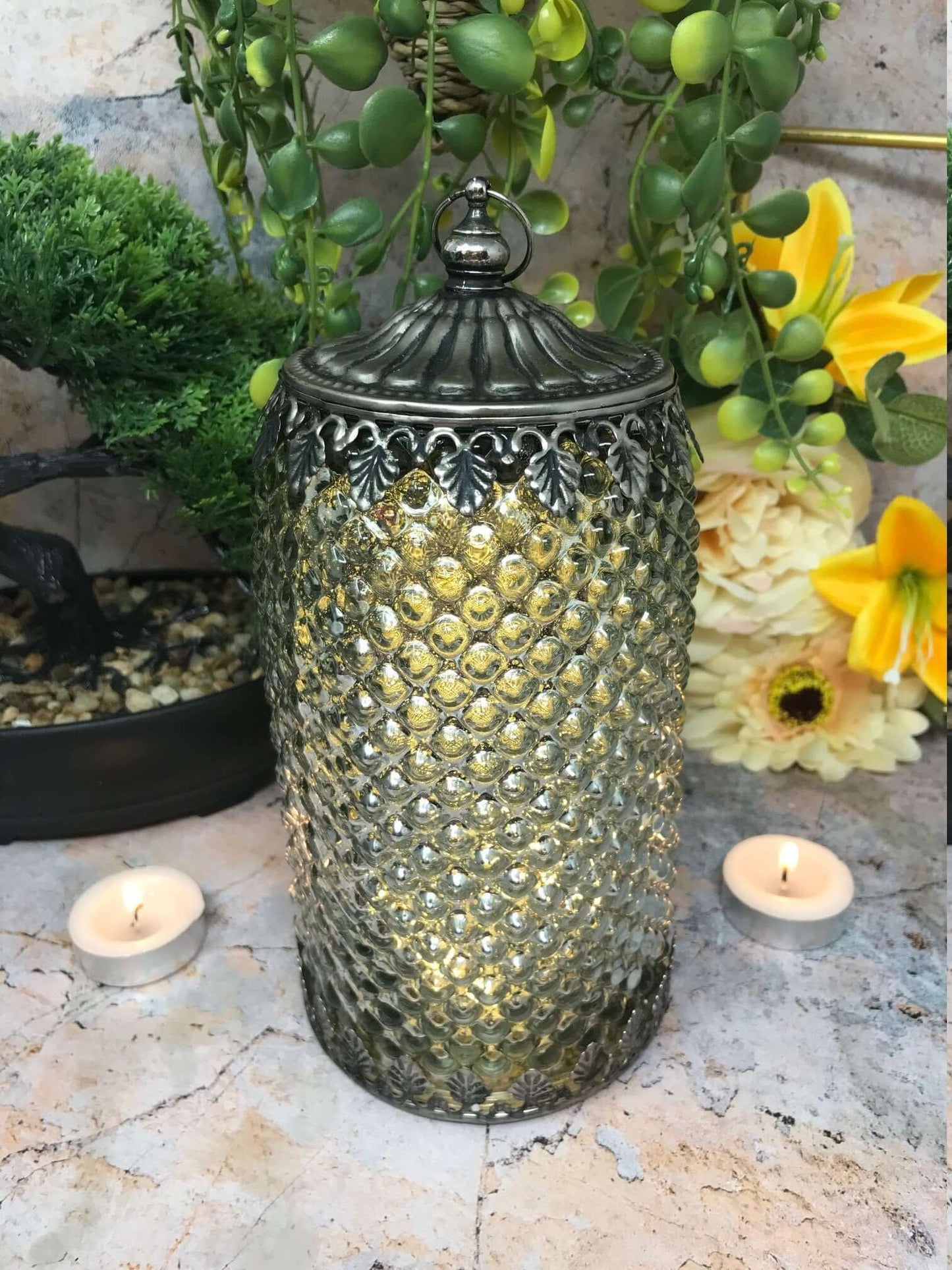 Moroccan Style LED Lantern Silver Home Decoration Lamp Light Seasonal Lighting