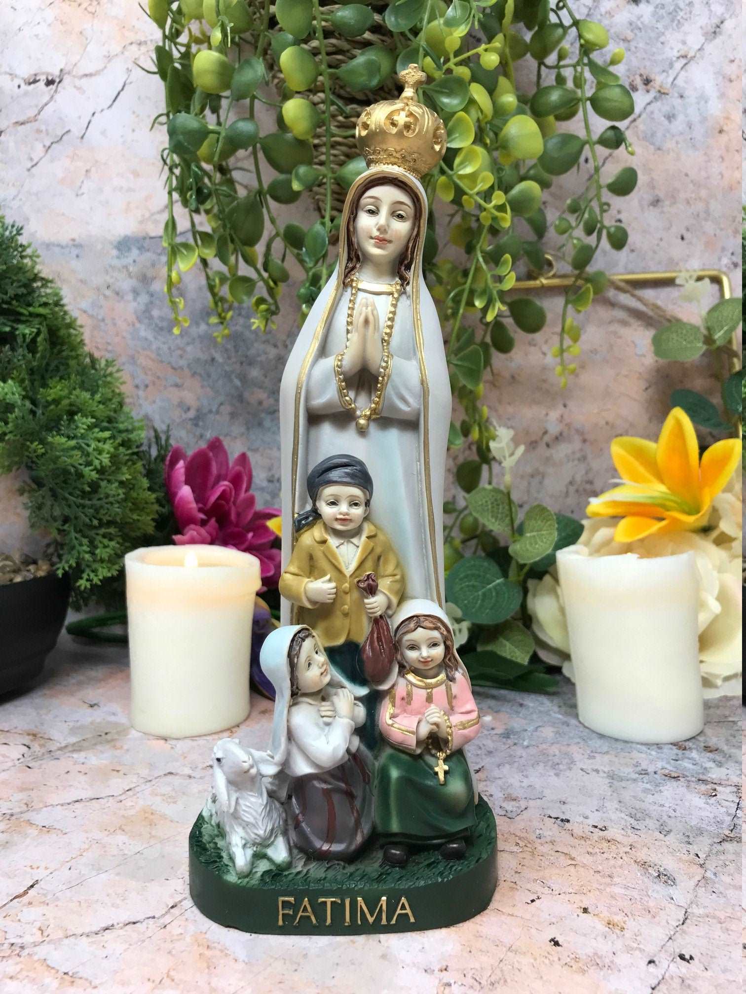 Blessed Virgin Mary Our Lady of Fatima with Children Statue Ornament Figurine for Home or Chapel-Osiris Craftworks