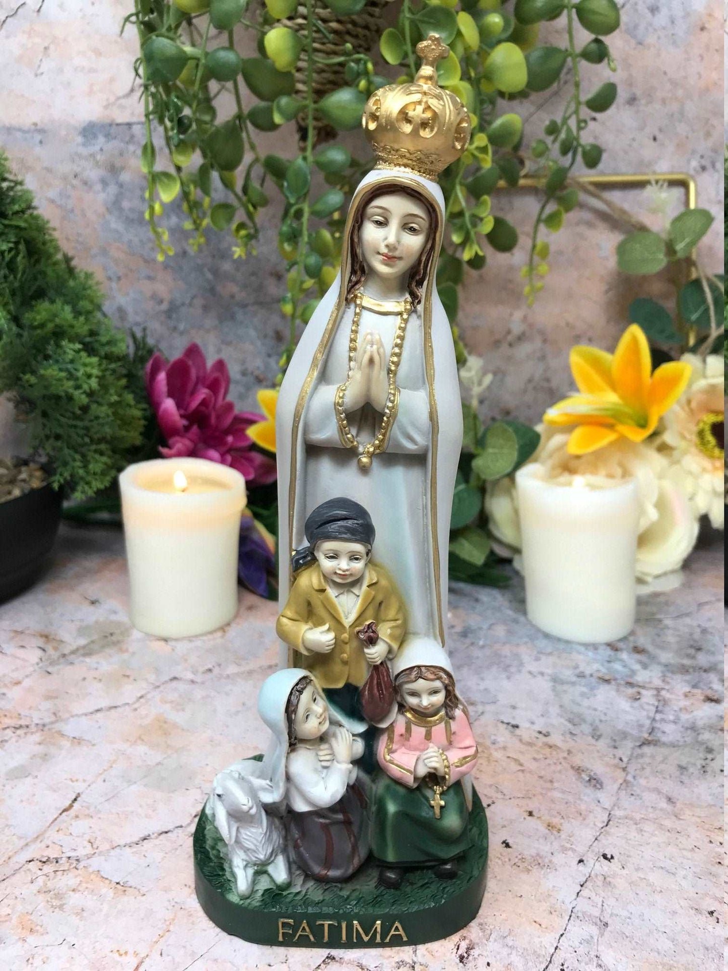 Blessed Virgin Mary Our Lady of Fatima with Children Statue Ornament Figurine for Home or Chapel-Osiris Craftworks