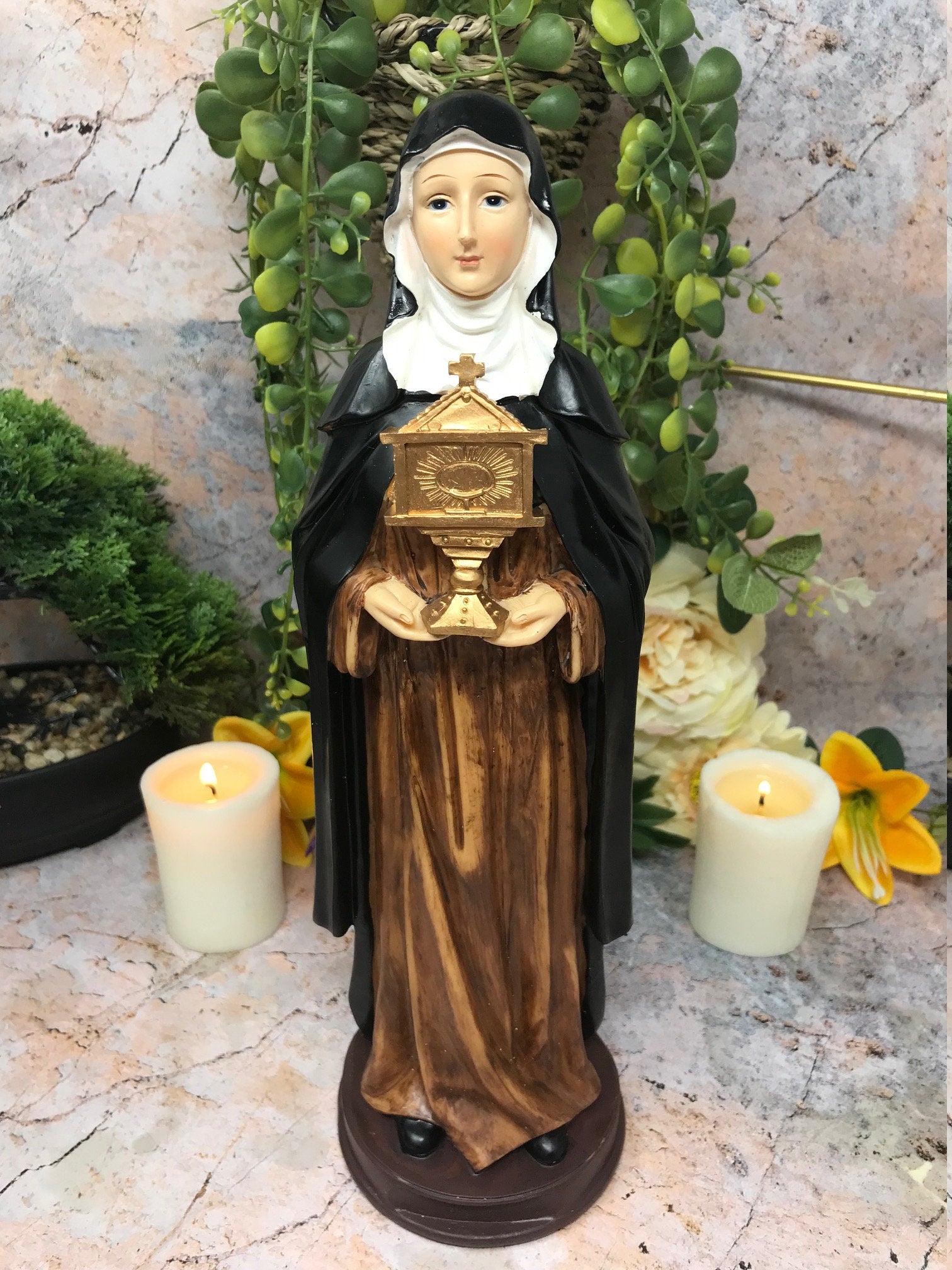 Saint Clare of Assisi Statue Catholic Sculpture Religious Santa Clara Figurine-Osiris Craftworks