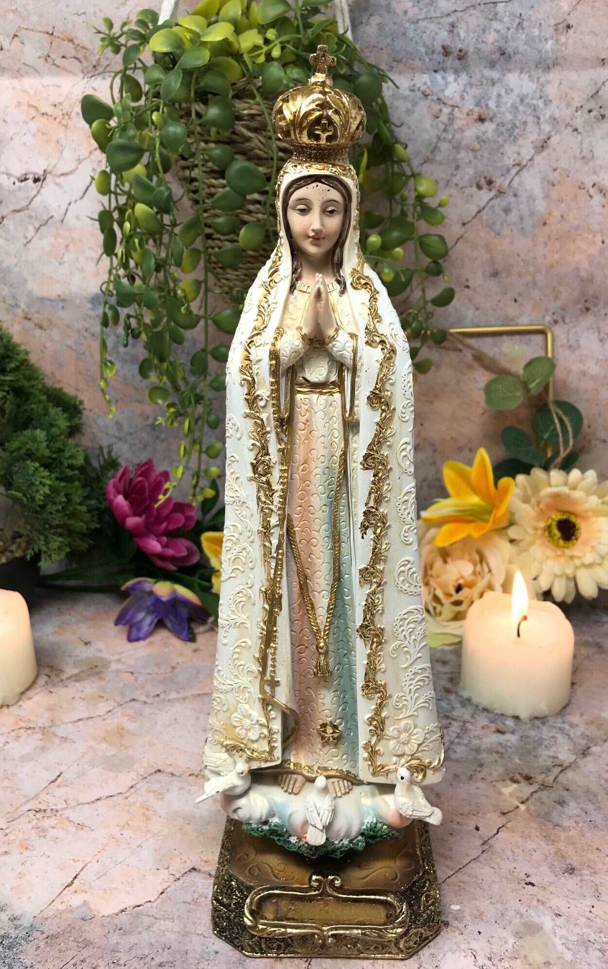 Blessed Virgin Mary Our Lady of Fatima Statue Ornament Figurine Figure Coloured Sculpture-Osiris Craftworks