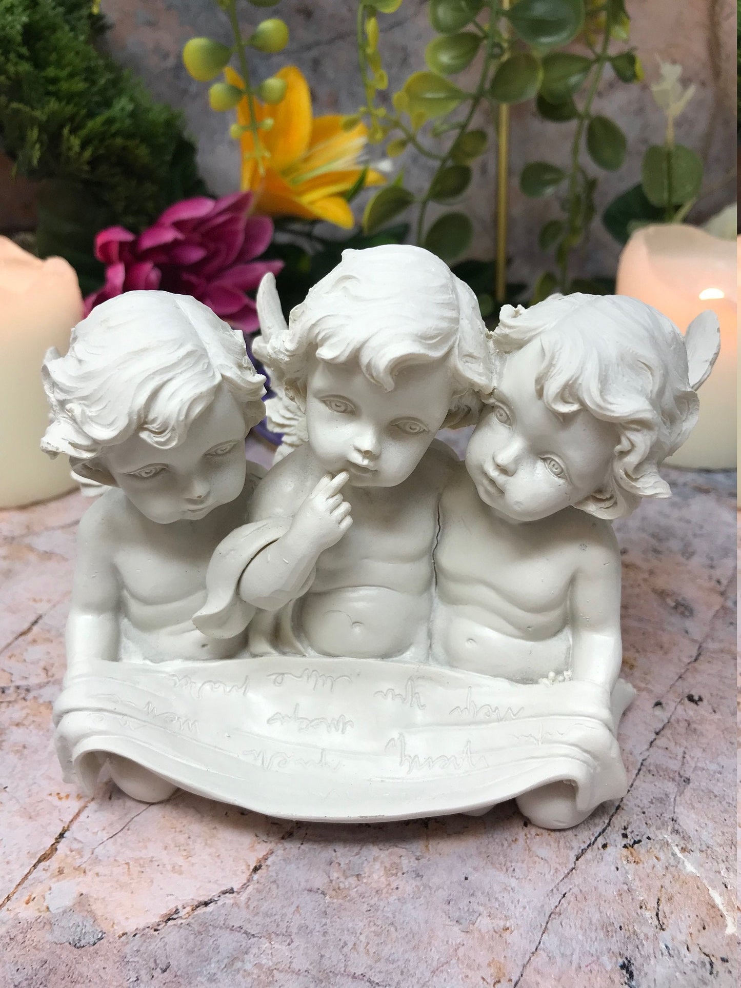 Whispering Trio of Cherubs Figurine, Enchanting Resin Angel Statue, Thoughtful Cherub Sculpture, Seraphic Friends, Ethereal Nursery Decor-Osiris Craftworks