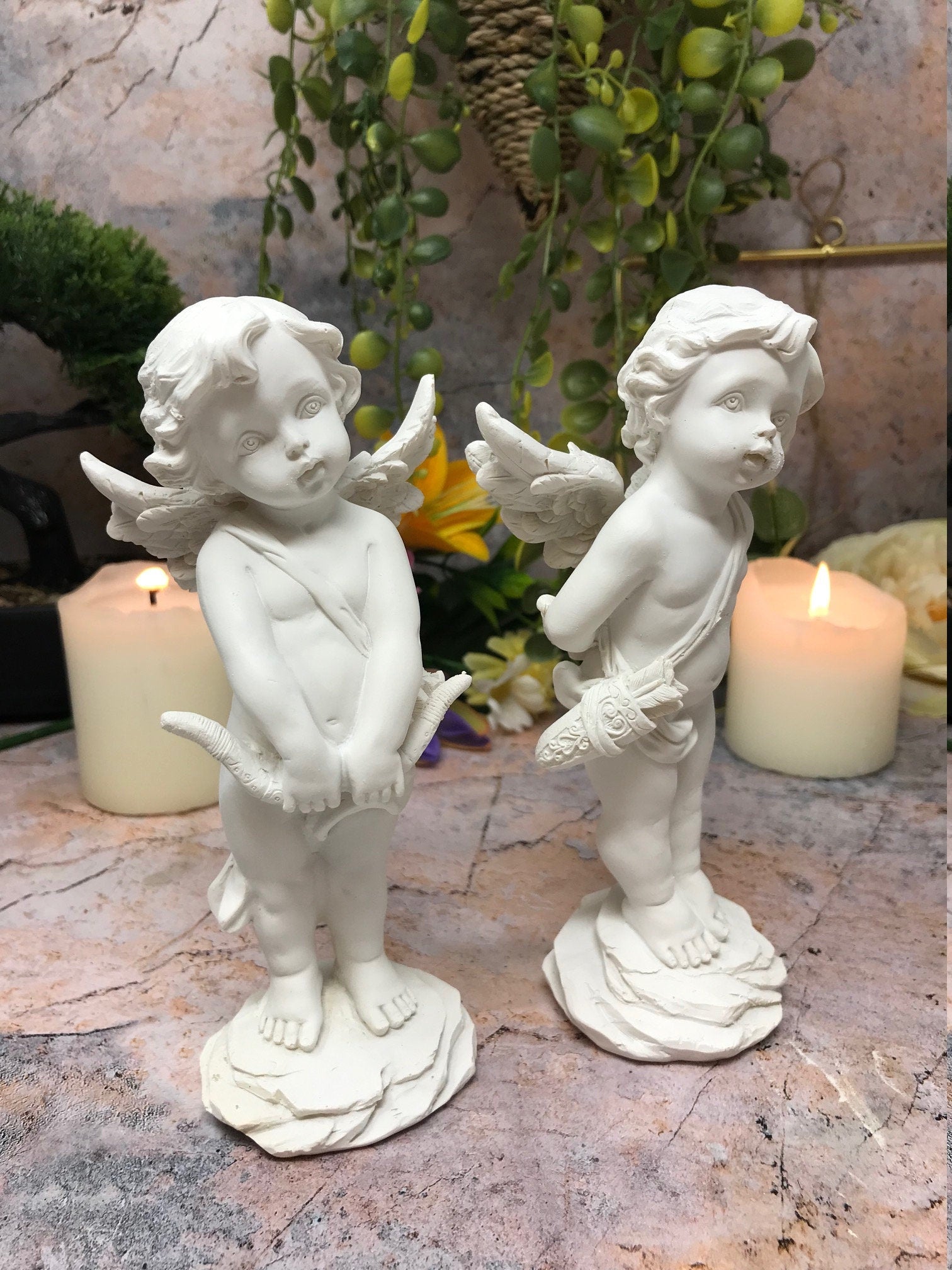 Exquisite Guardian Angel Cupid Figurine Pair - Heavenly Sculpture for Cherub Decor and Heartwarming Gift-Osiris Craftworks