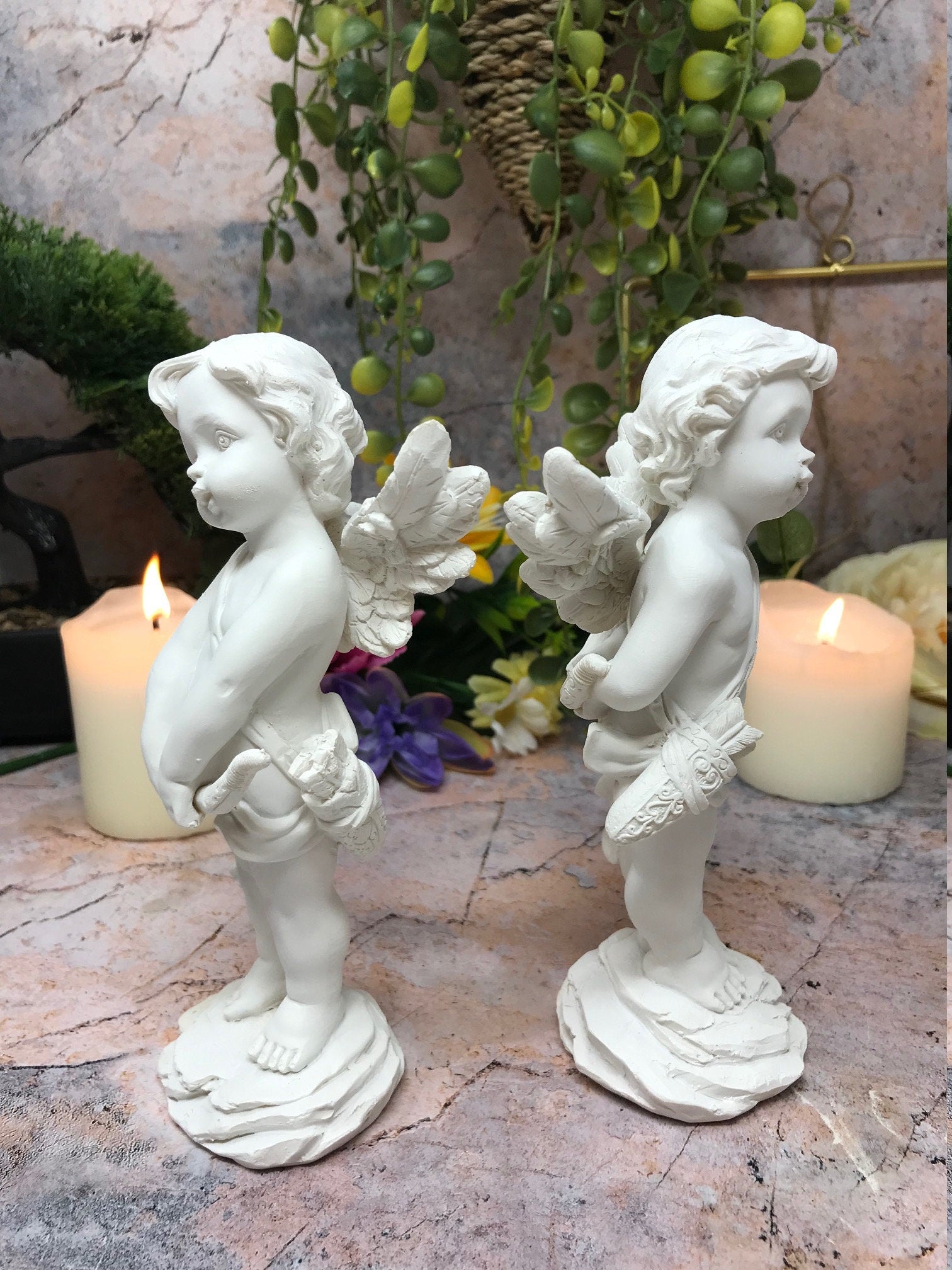 Exquisite Guardian Angel Cupid Figurine Pair - Heavenly Sculpture for Cherub Decor and Heartwarming Gift-Osiris Craftworks