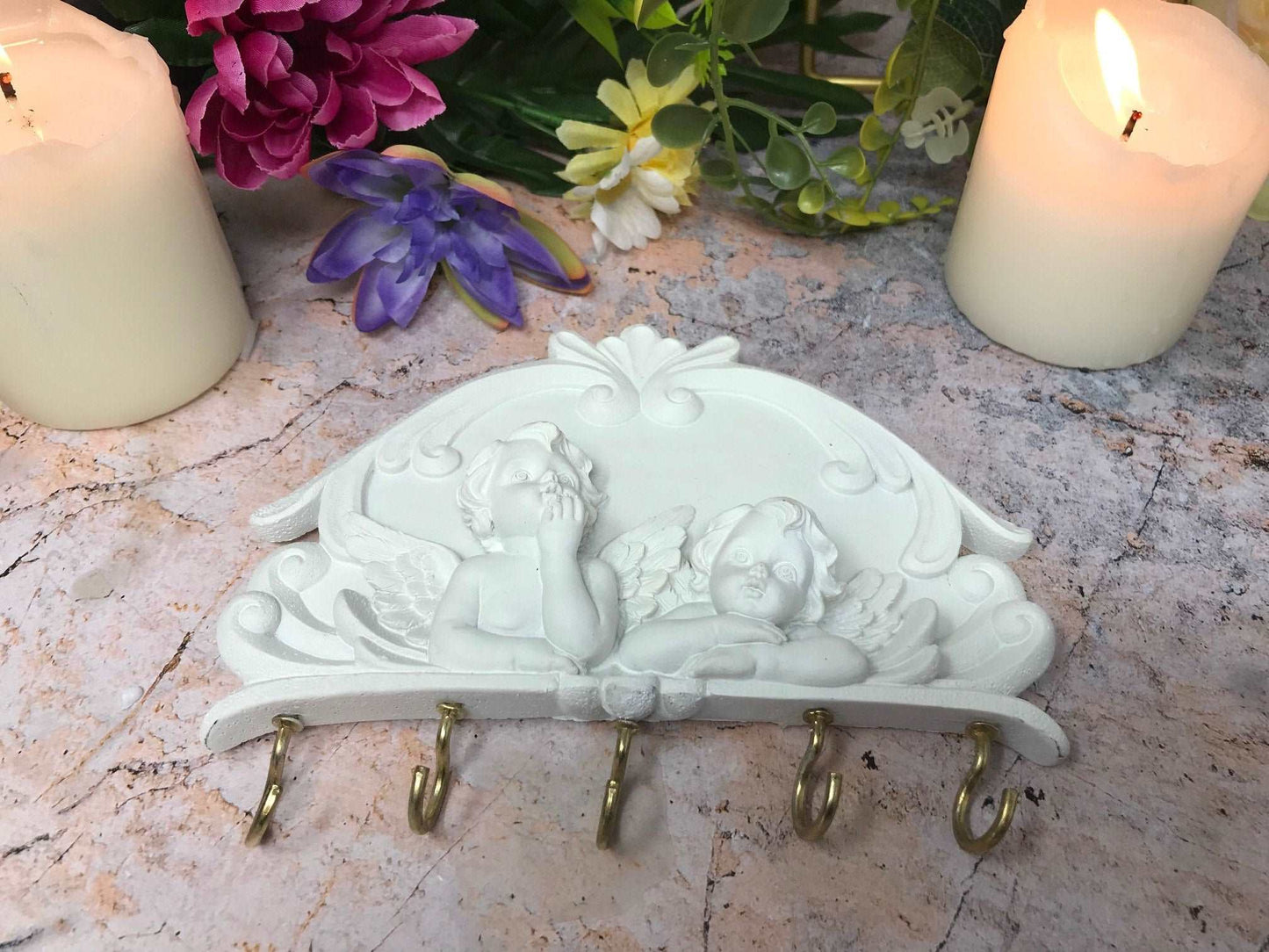 Art Deco Cherub Key Holder, Wall Hanger with Angelic Figures, Heavenly Inspired Ornament, Divine Cherubs Organizer, Angelic Entryway Decor-Osiris Craftworks