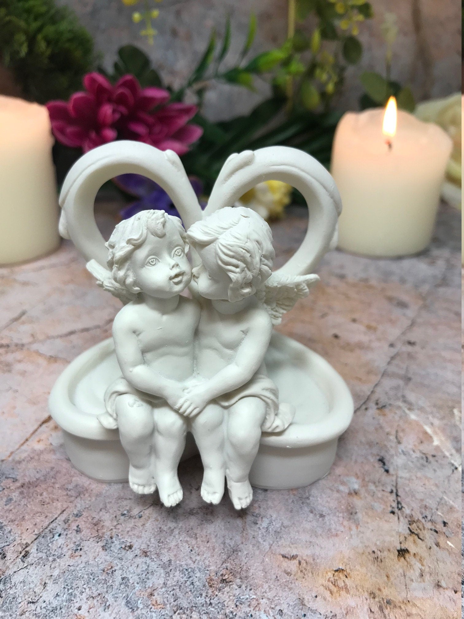 Guardian Angel Figurine Cherub Statue Resting on Heart Ornament Sculpture-Osiris Craftworks