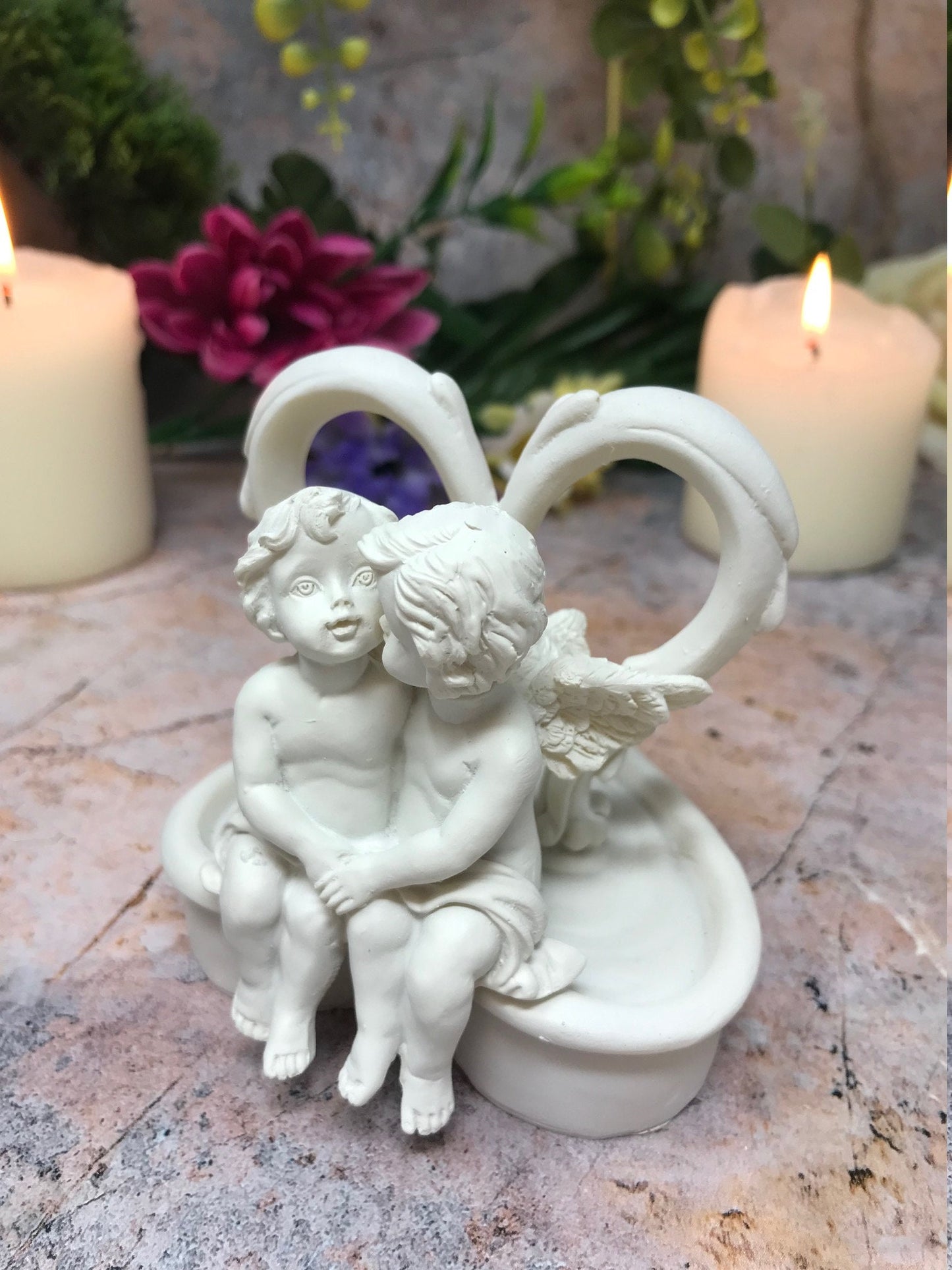 Guardian Angel Figurine Cherub Statue Resting on Heart Ornament Sculpture-Osiris Craftworks