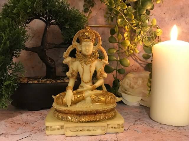 Golden Meditating Buddha Ornament Feng Shui Antique Effect Lotus Statue Figurine