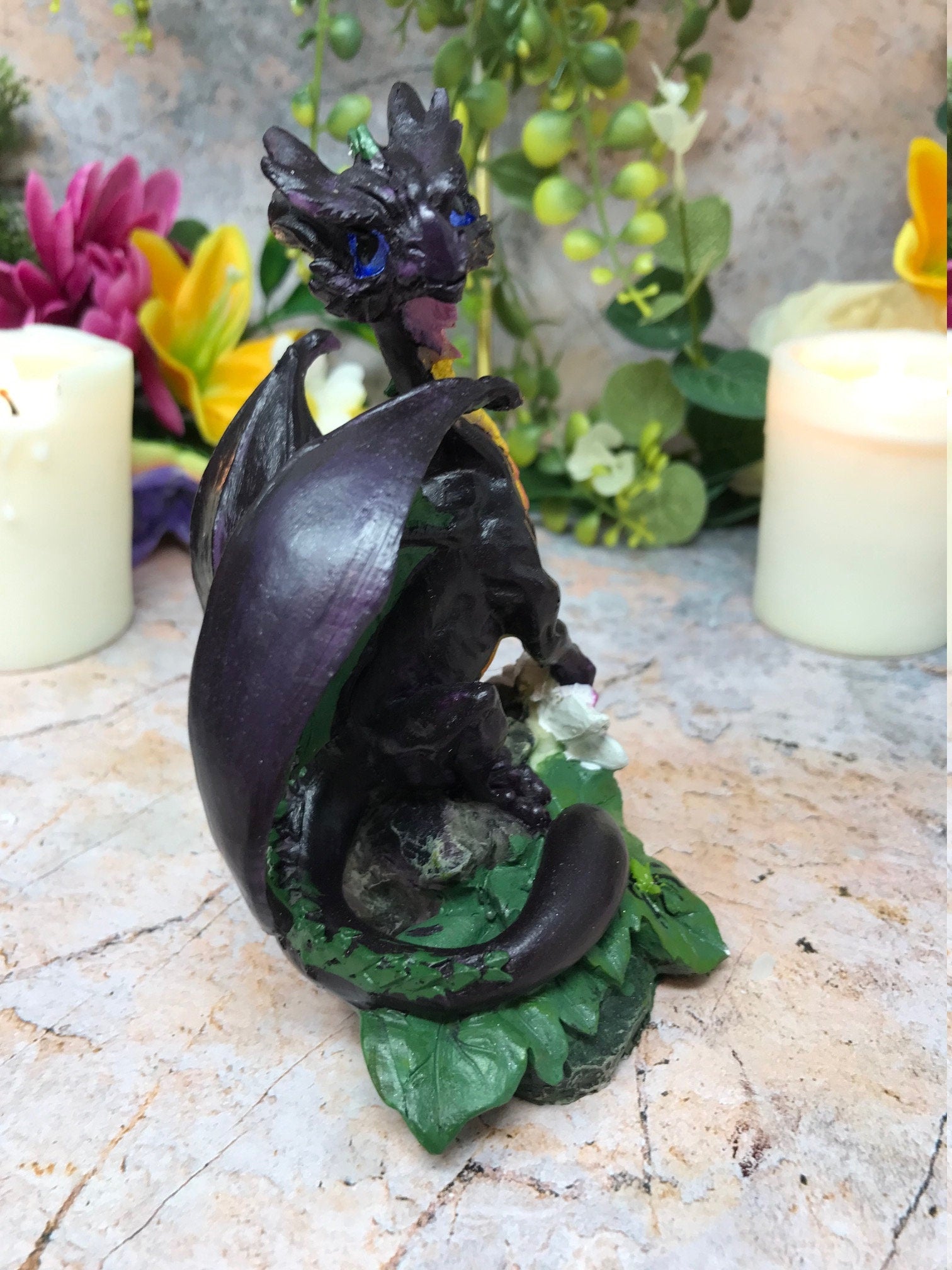 Dragon Flower Guardian Fantasy Sculpture Mythical Statue Gothic Ornament Hand Made from Quality Designer Resin-Osiris Craftworks