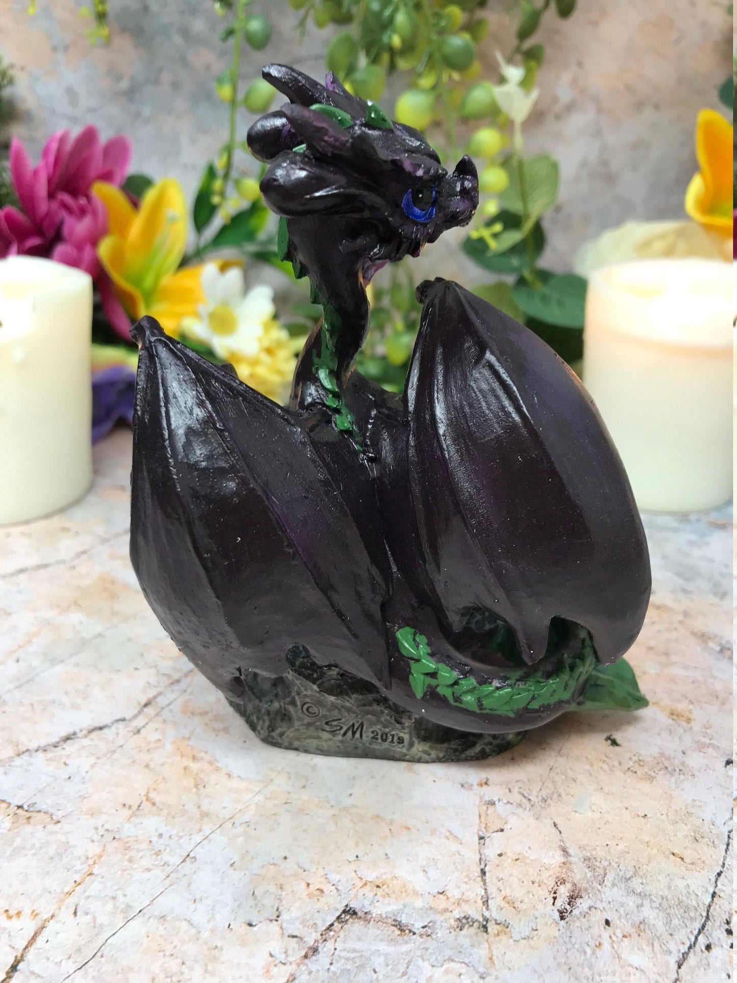 Dragon Flower Guardian Fantasy Sculpture Mythical Statue Gothic Ornament Hand Made from Quality Designer Resin-Osiris Craftworks