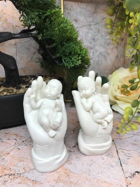 Pair of Beautiful Peaceful Baby Resting in Hand Cherub Angel Ornament-Osiris Craftworks