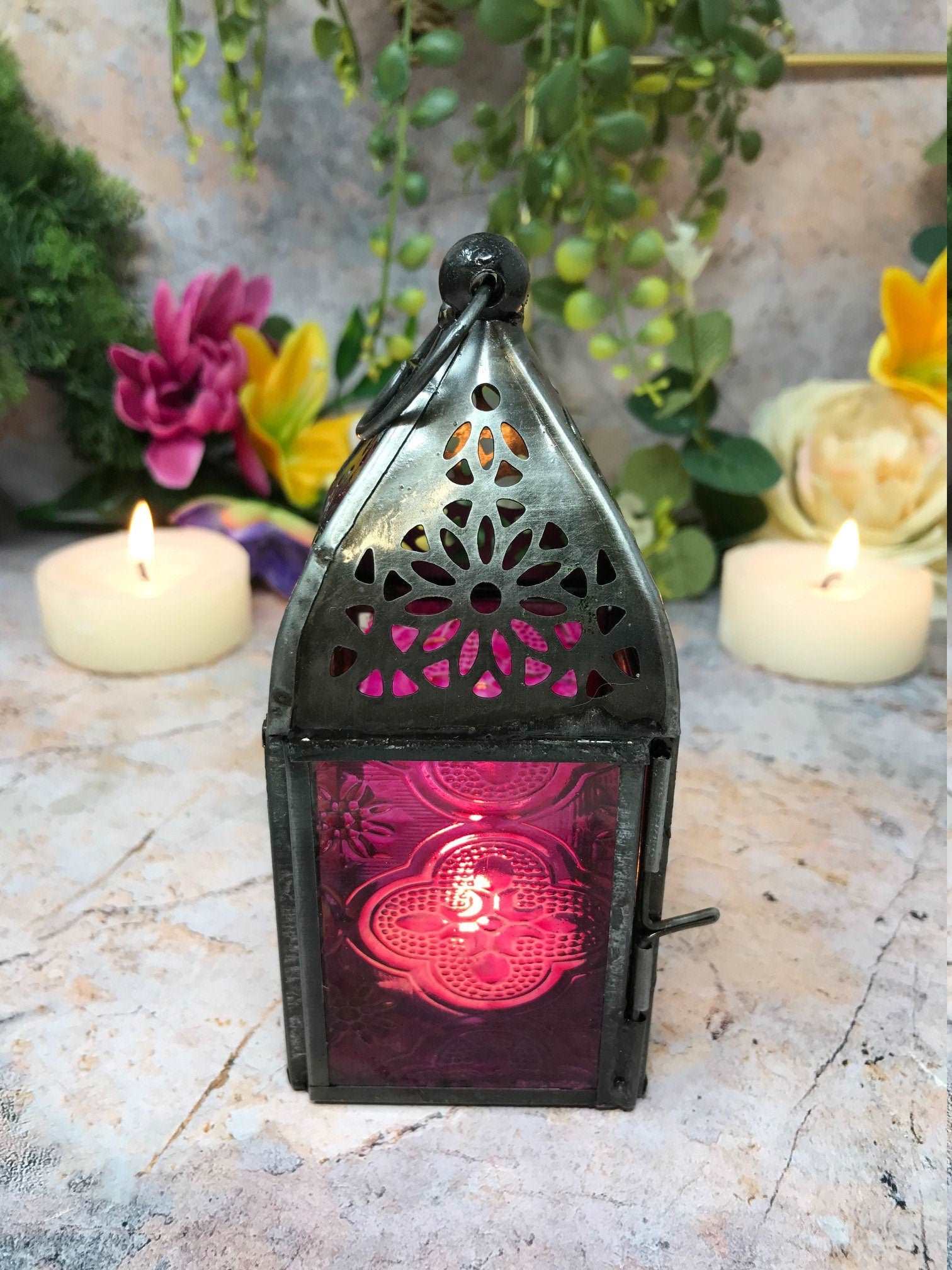 Antique Effect Moroccan Style Zinc Lantern Multicoloured Candle Tealight Holder Seasonal Decor Home Lighting Ornament