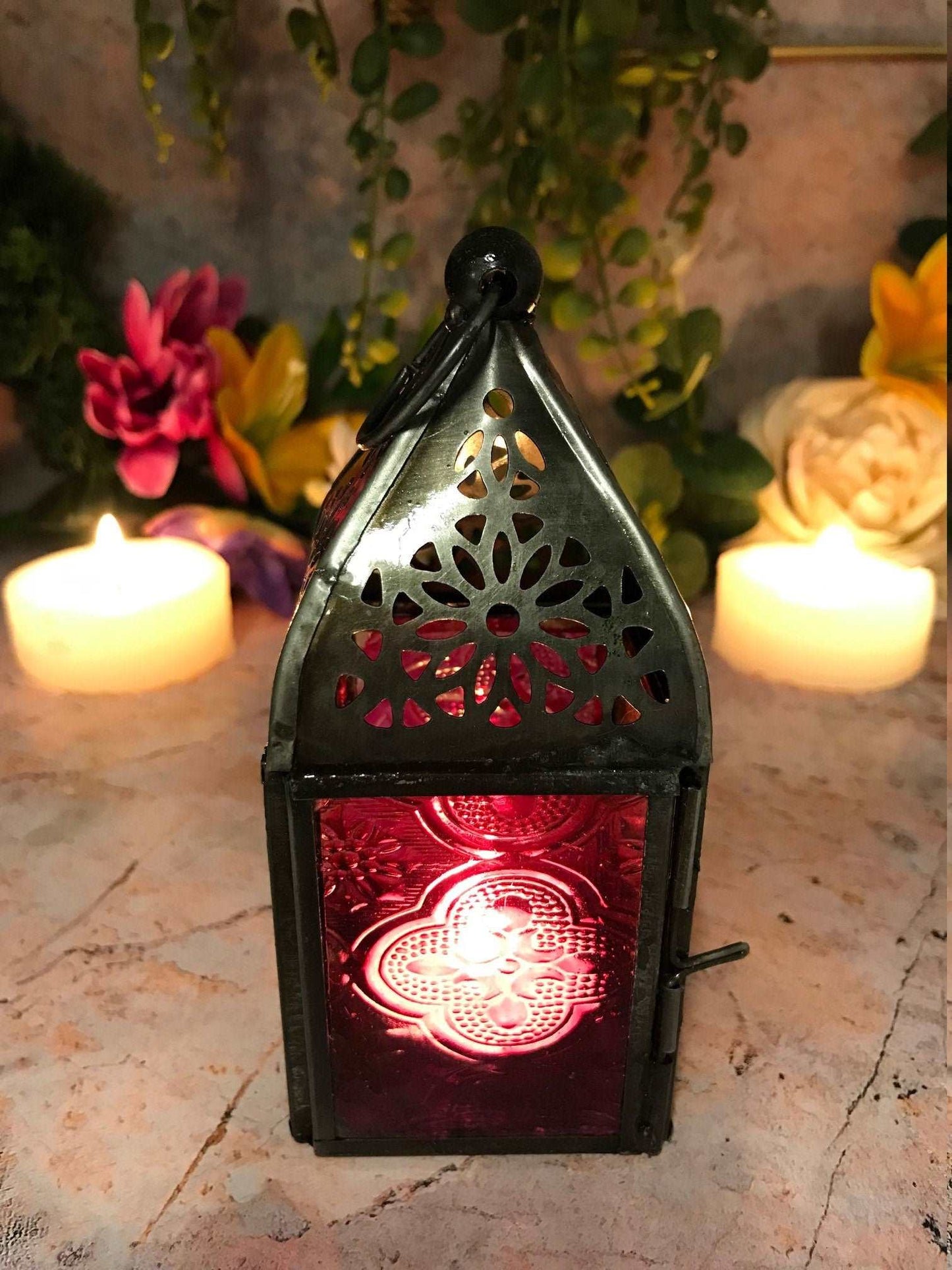 Antique Effect Moroccan Style Zinc Lantern Multicoloured Candle Tealight Holder Seasonal Decor Home Lighting Ornament