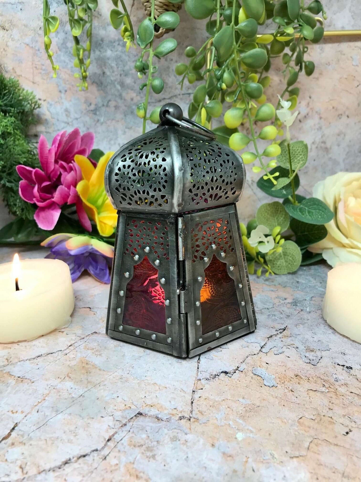 Antique Effect Moroccan Style Lantern Candle Multicoloured Tealight Holder Seasonal Decor Home Lighting Ornament