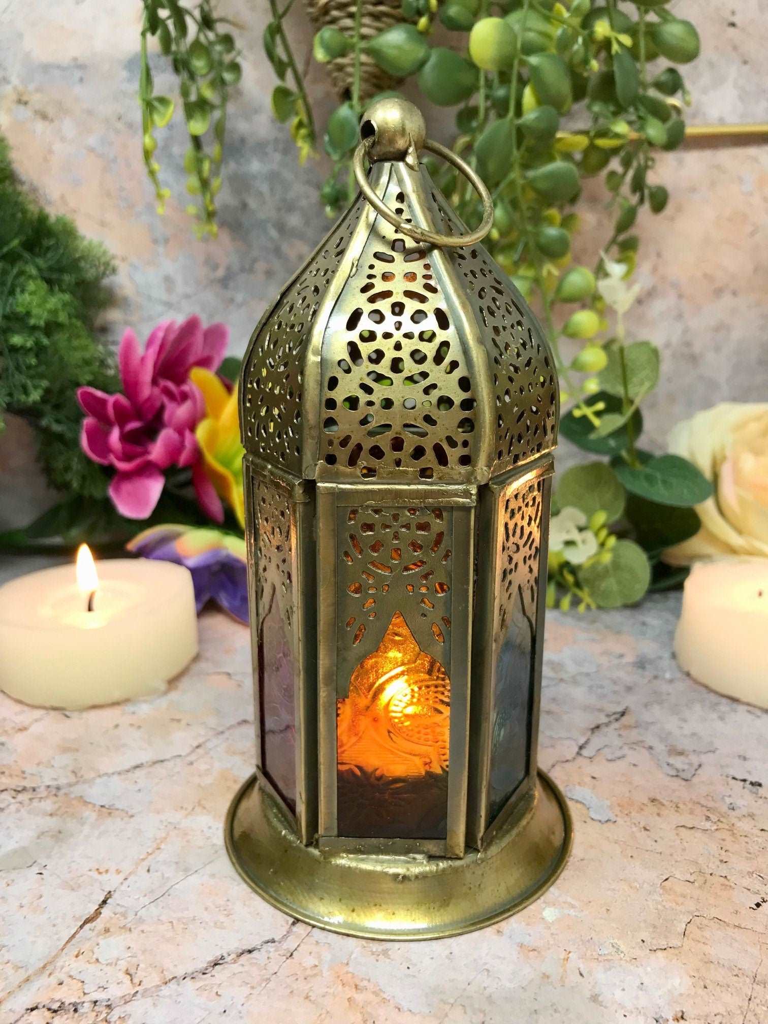 Antique Effect Moroccan Style Lantern Multicoloured Candle Tealight Holder Seasonal Decor Home Lighting Ornament