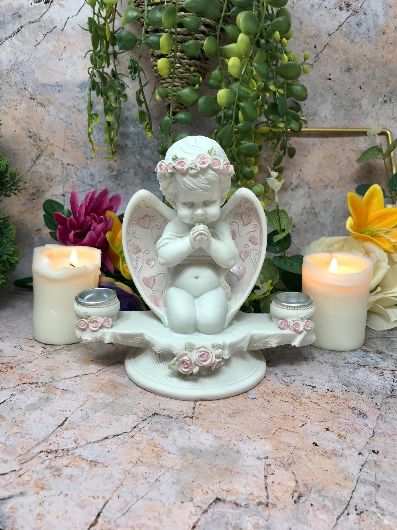 Guardian Angel Figurine Praying Cherub Candle Holder Statue Ornament Sculpture-Osiris Craftworks