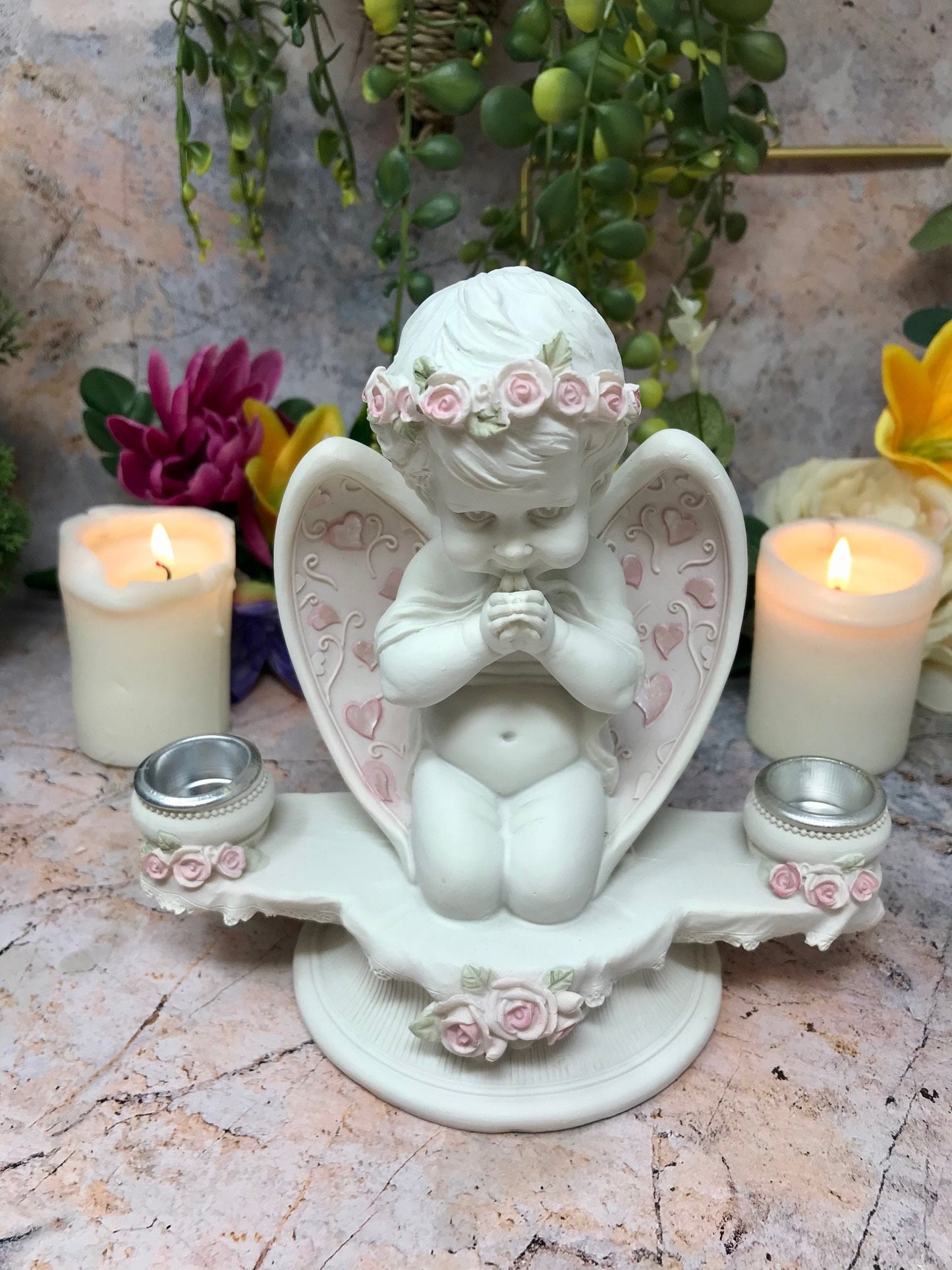 Guardian Angel Figurine Praying Cherub Candle Holder Statue Ornament Sculpture-Osiris Craftworks